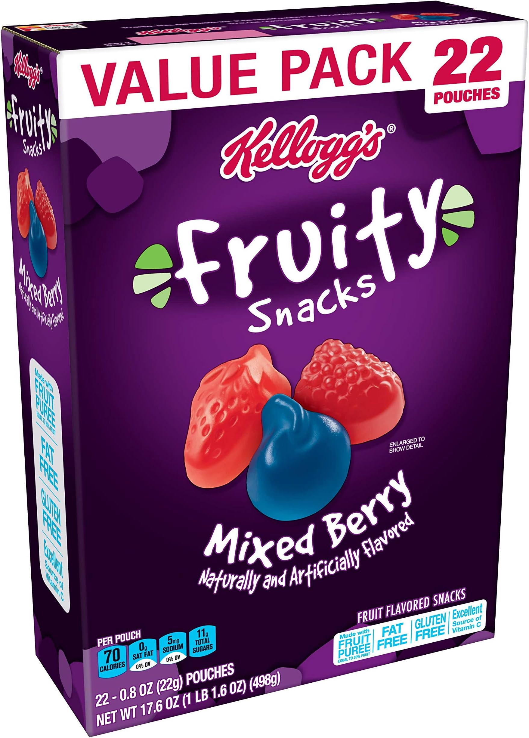 Fruity Snacks, Mixed Berry, Gluten Free, Fat Free, 17.6 Oz (22 Pouches)