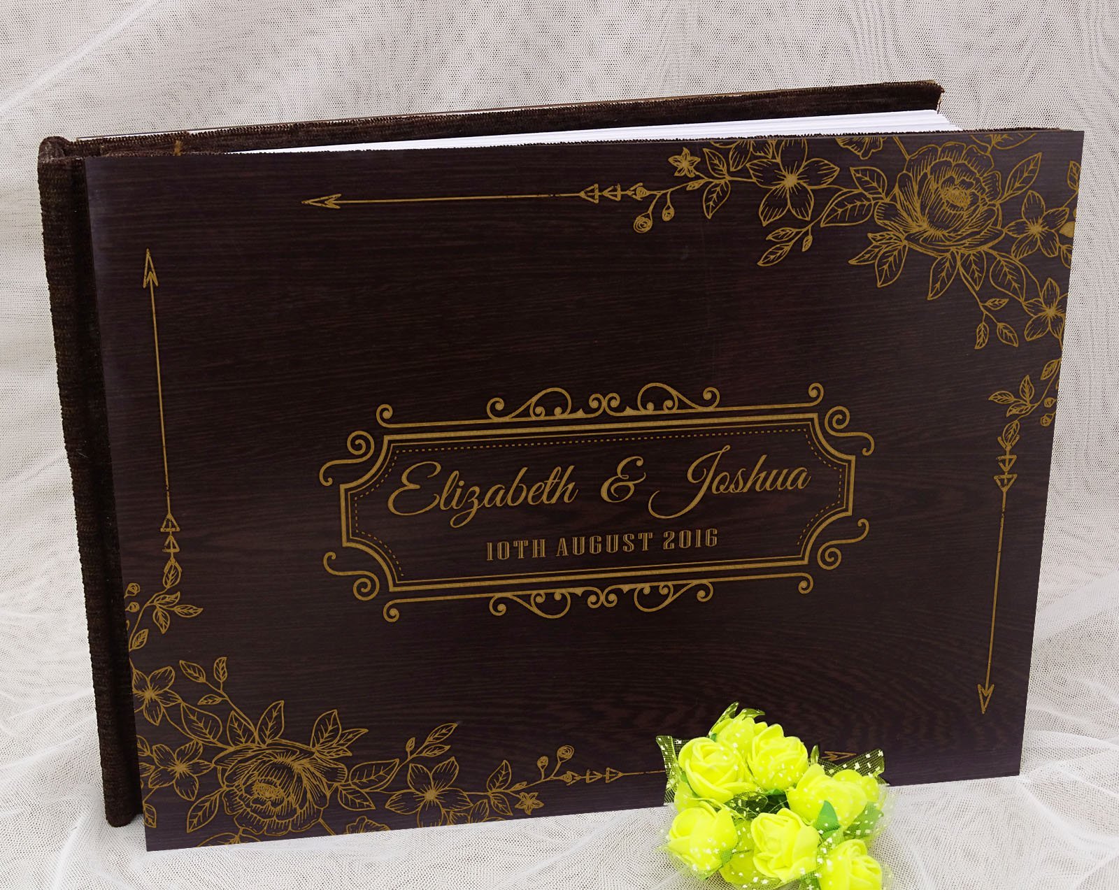 personalisierte holz floral graviert Brautpaarberatung Buch rustikale Hochzeit Gästebuch personalisiert - 50 Seiten