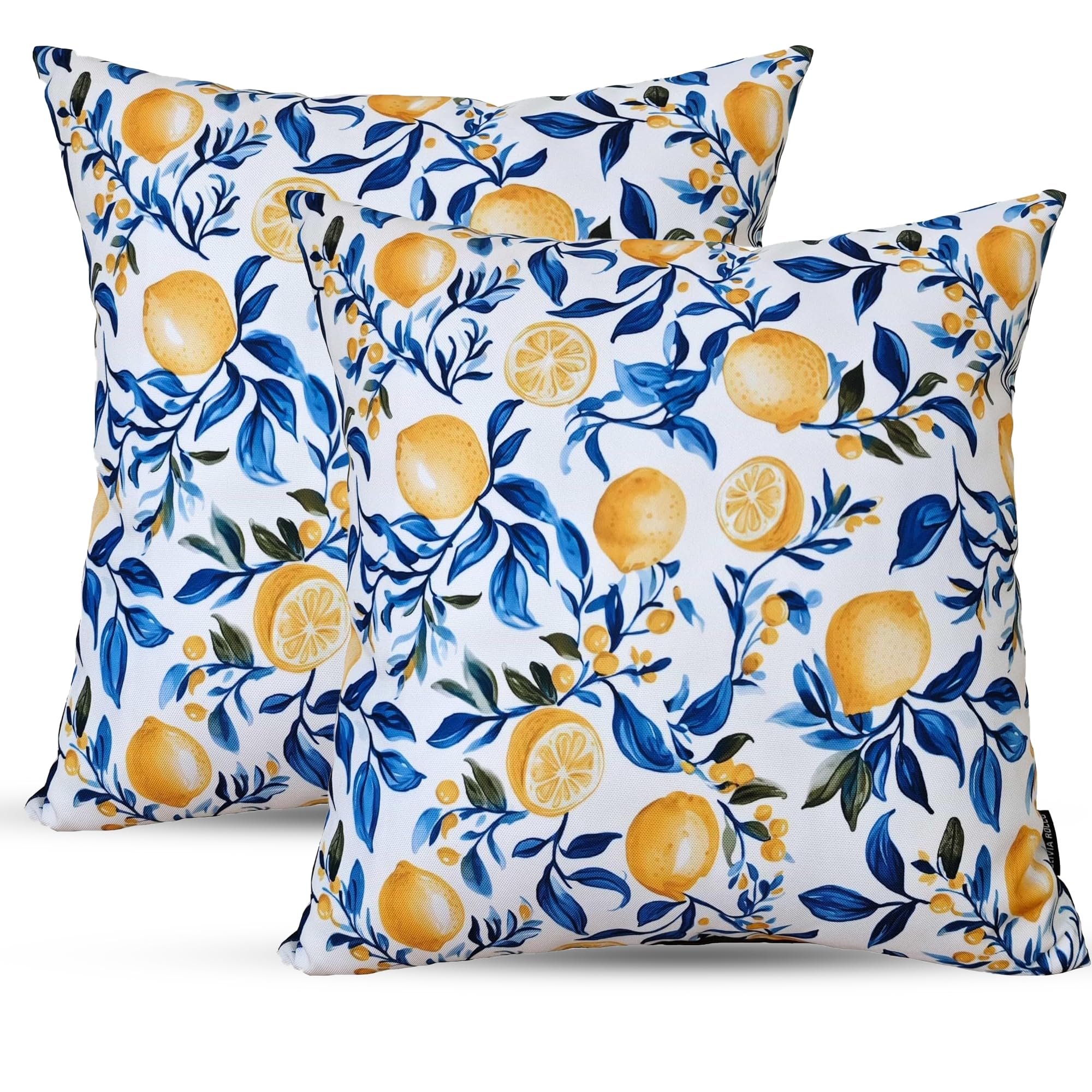 Poshliving Lemons 2 Pack Outdoor Cushions Waterproof Filled 45X45cm With Invisible Zippered Outdoor Garden Cushions Waterproof 18"X18" With Cushion Covers & Pillow For Living Room Garden Sofa (Lemons)