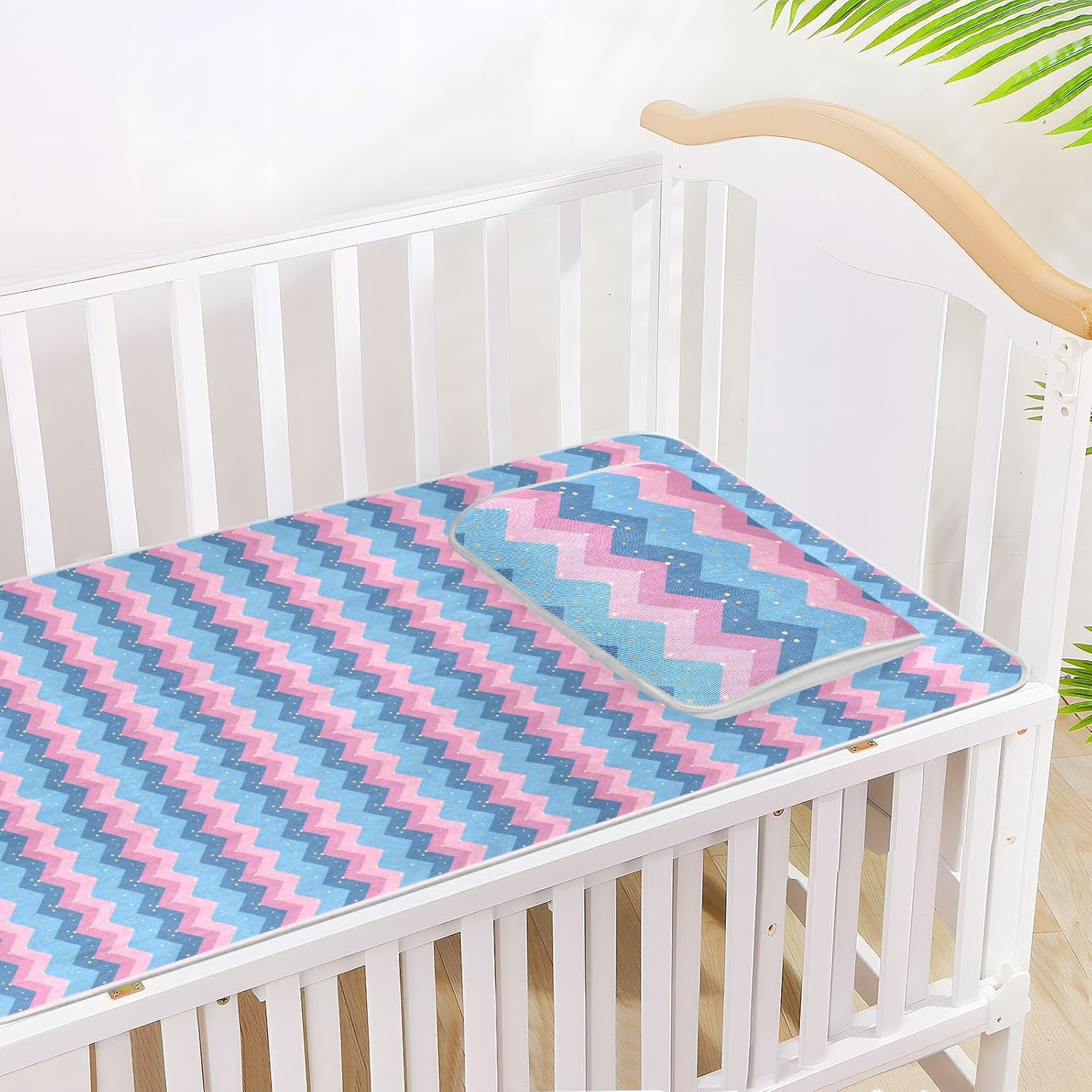 Zigzag Stripes Pink Blue Gold Polka Dots Cooling Baby Crib Mattress 28" x 52" Washable Training Pads for Baby&Toddler