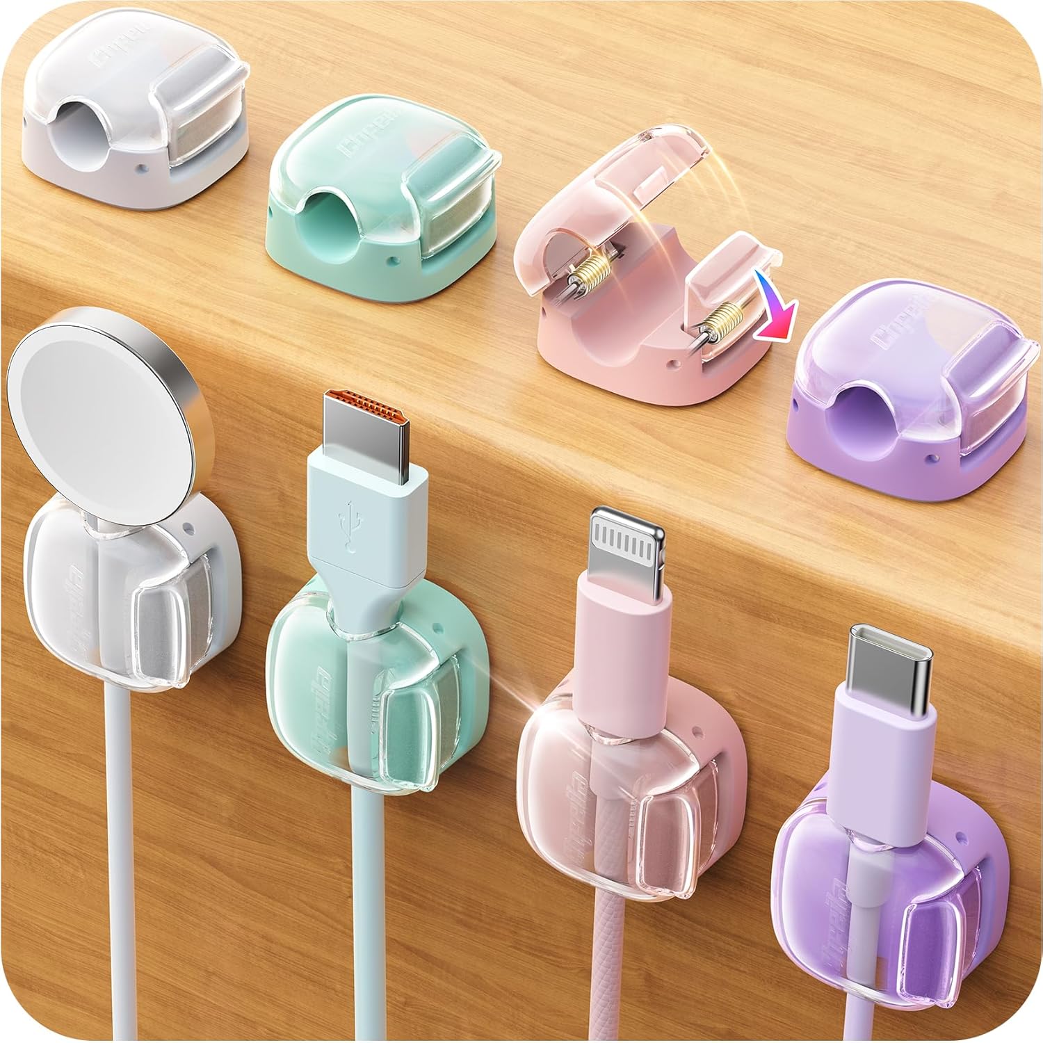 Cord Holder Cord Organizer Cable Clips 8Pack Clasp Lock Christmas Wire Management Adhesive Cord Holder for Nightstand Home Office Desk Accessories Kitchen Gadgets Essentials Room Decor Teen
