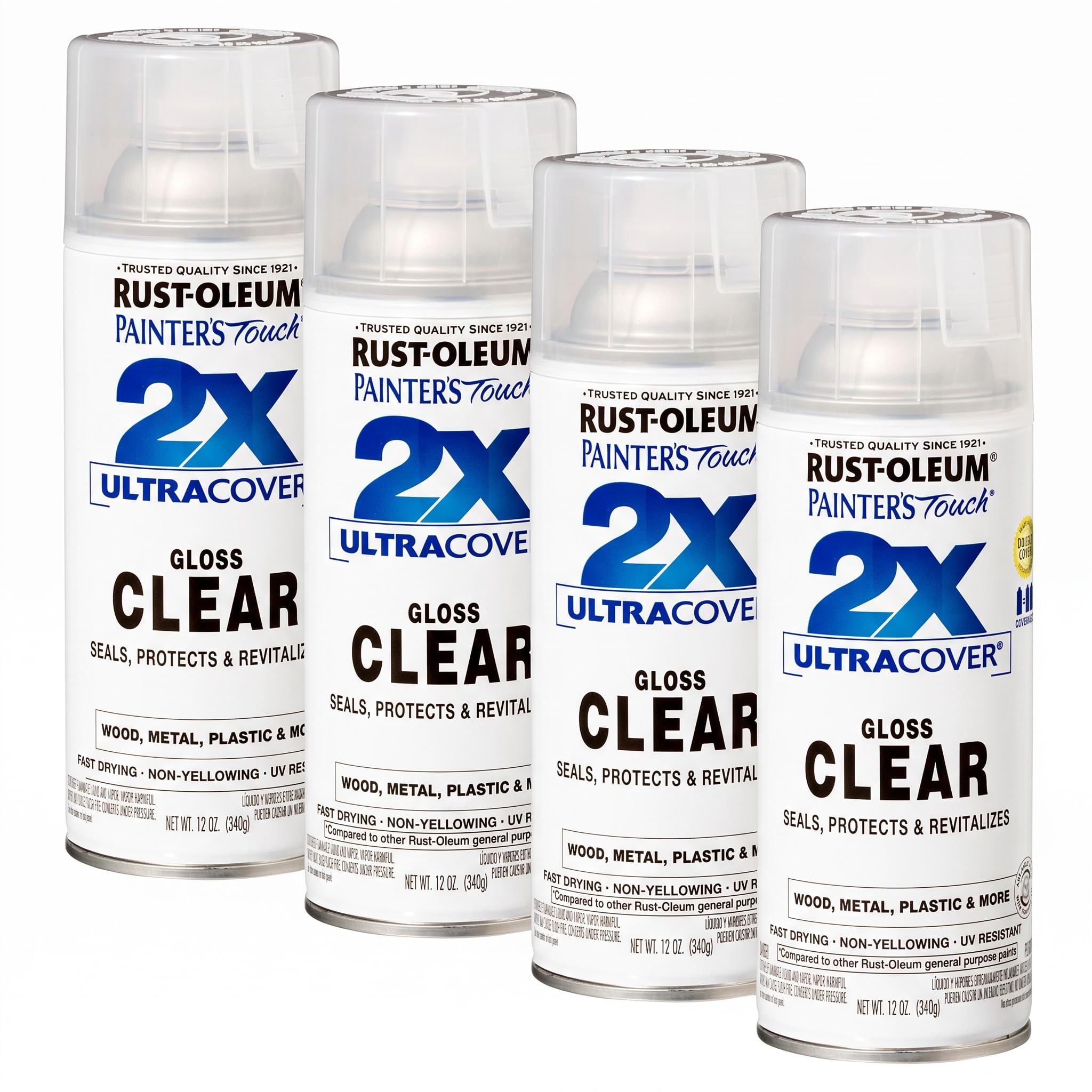 Rust-Oleum 334029 Painter's Touch 2X Ultra Cover Spray Paint, 12 oz, Gloss Clear (Pack of 4)