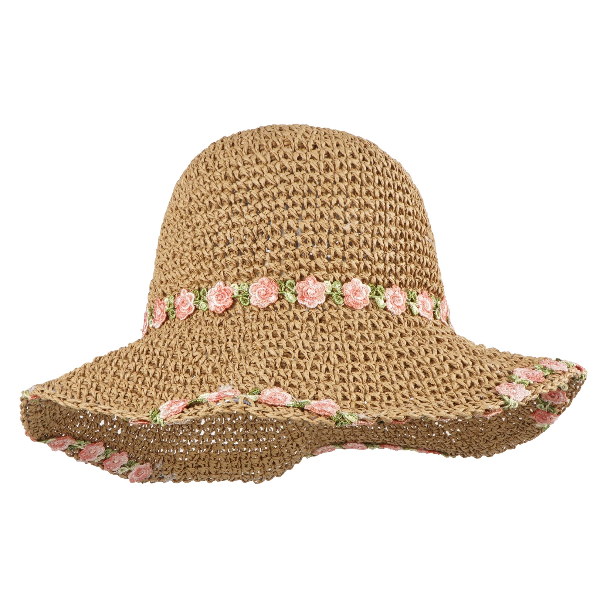 Meliyya Damen Strohhut Faltbarer Verstellbar Sommer Stroh Sonnenhut Blumen Strandhut Breite Krempe Sommerhut