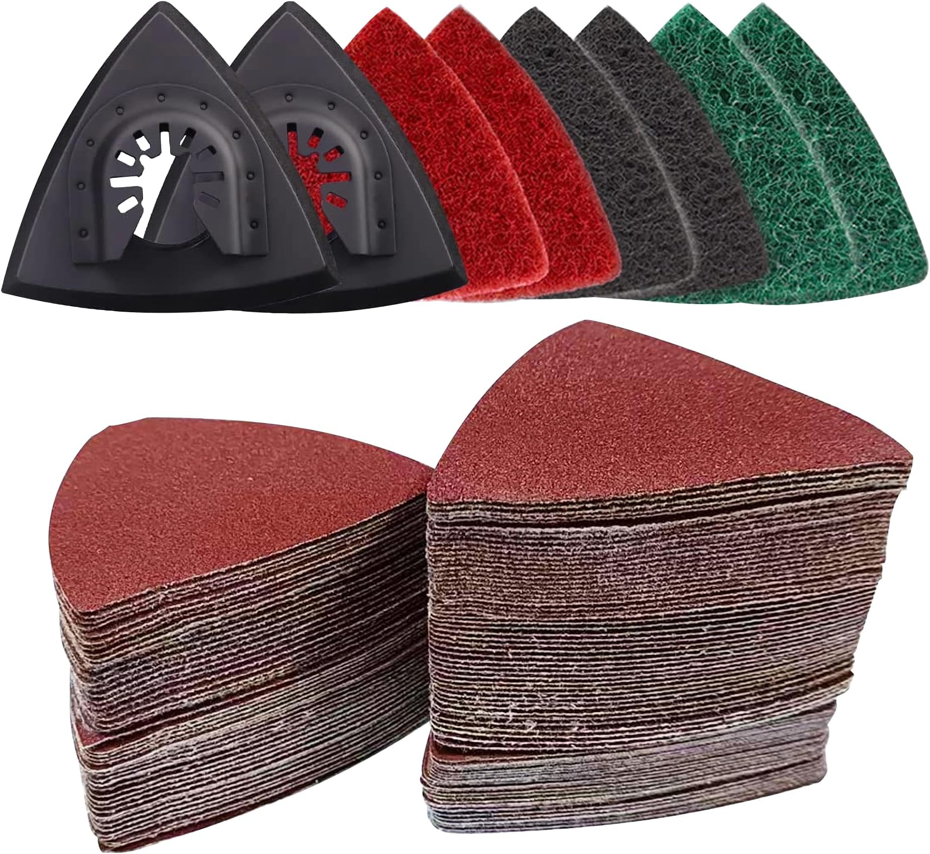 133PCS Oscillating Tool Sanding Pads Kit,125 Sandpaper, 2 Triangular Sanding Pads and 6 Triangular Scrubbing Pads for Surface Sanding,Mechanical Maintenance Cleaning,Polishing,Deburring