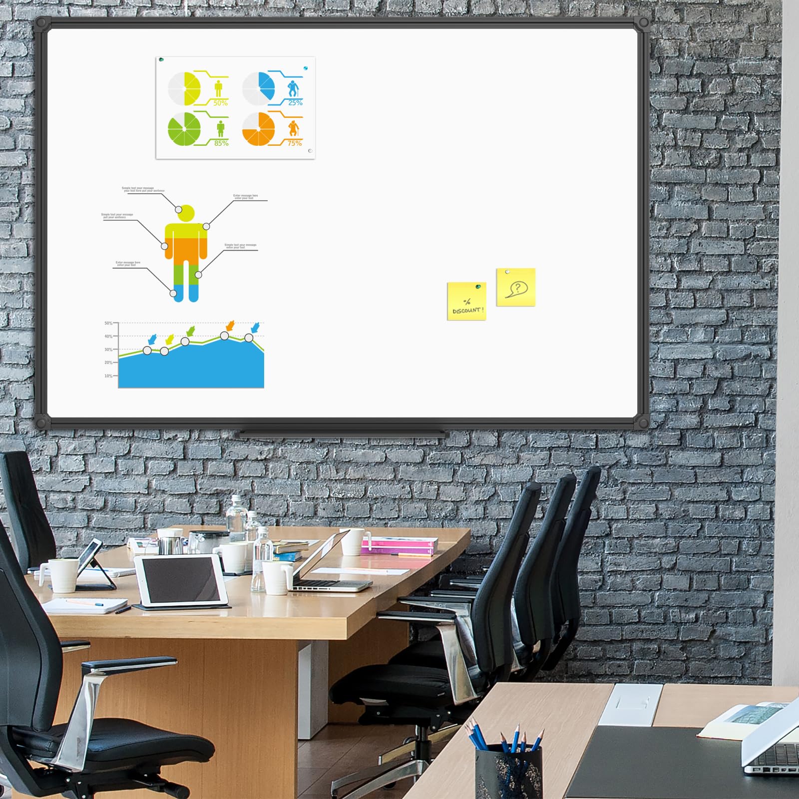 JILoffice Tablica magnetyczna / biała tablica, tablica do wycierania na sucho 122 x 91 cm, czarna aluminiowa rama montowana na ścianie deska do biura domu i szkoły
