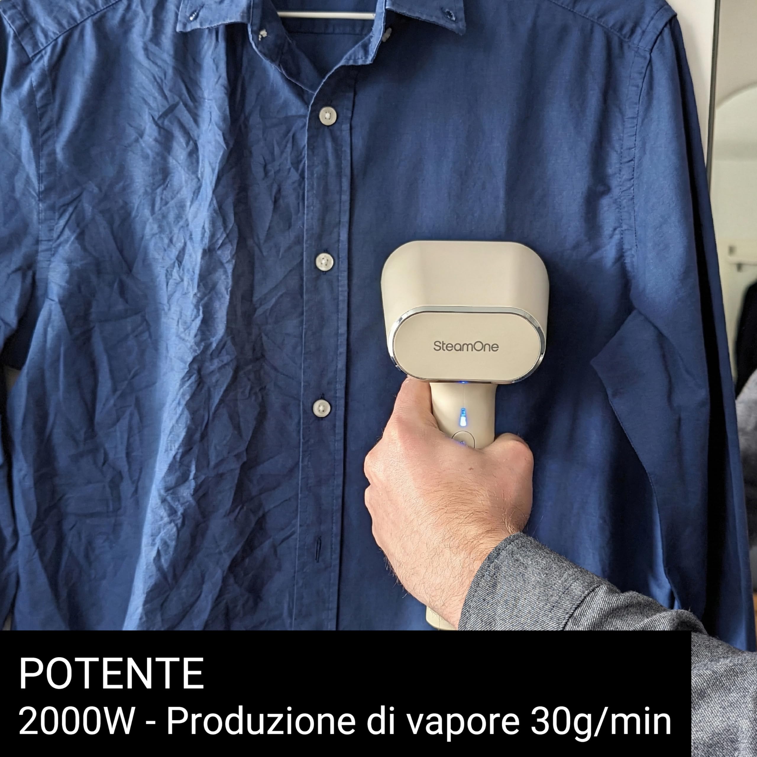 SteamOne Karl XL Ferro da Stiro Portatile Vapore Cream 2000W - 400ml | Ferro da Stiro Portatile Karl XL, 2000W, Serbatoio 400ml, 2 Modalità, Pronto in 30s, Gancio con Ventosa Incluso, CREAM400