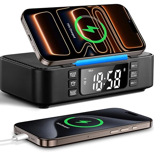 9 in 1 Wireless Charging Station with Bluetooth Speaker, Alarm Clock, FM Radio, Night Light – item