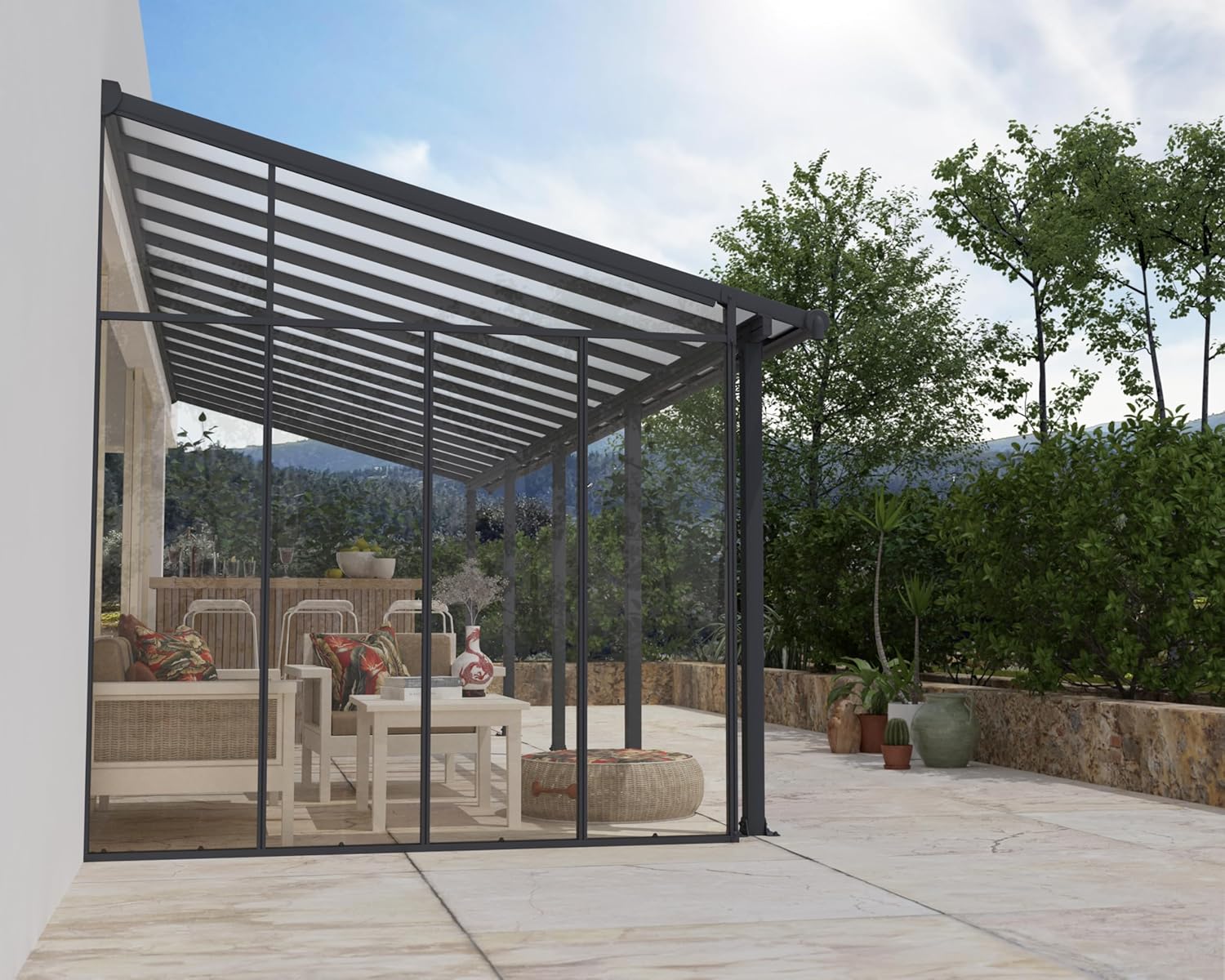 Palram - Canopia Feria 10' Patio Cover Sidewall Kit Gray Powder Coated Aluminum with Clear Acrylic Panels, Weather and Wind Resistant