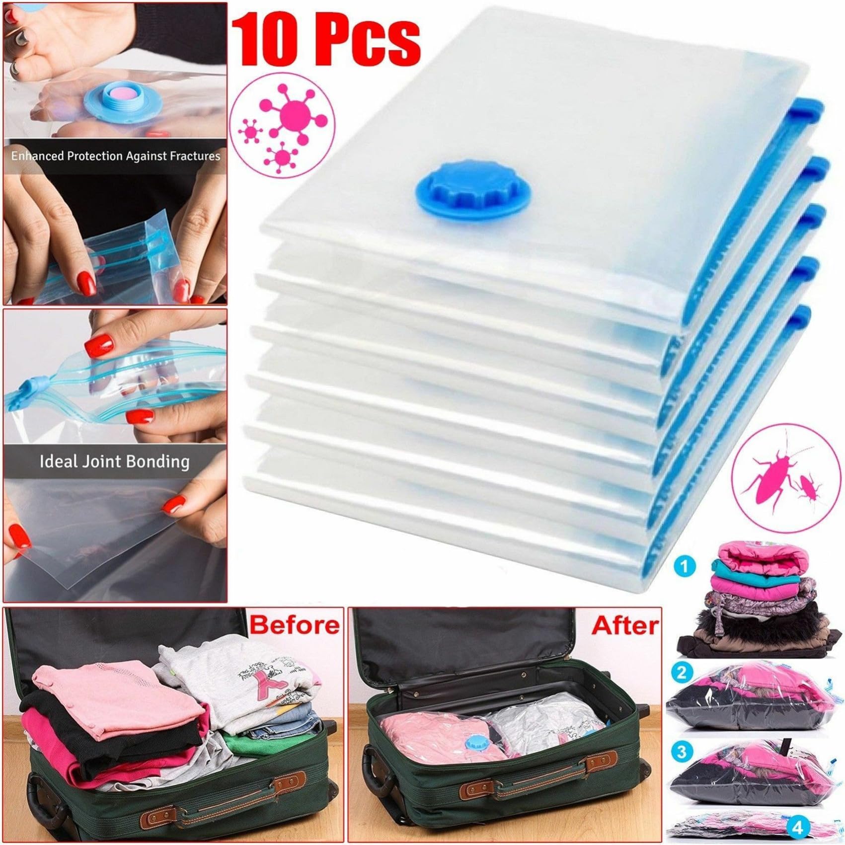 TOPBATHY 10 Pezzi Sacchetto Sottovuoto Per Vestiti Trapunte Sacchetto Sigillato Ecocompatibile Organizer Salvaspazio
