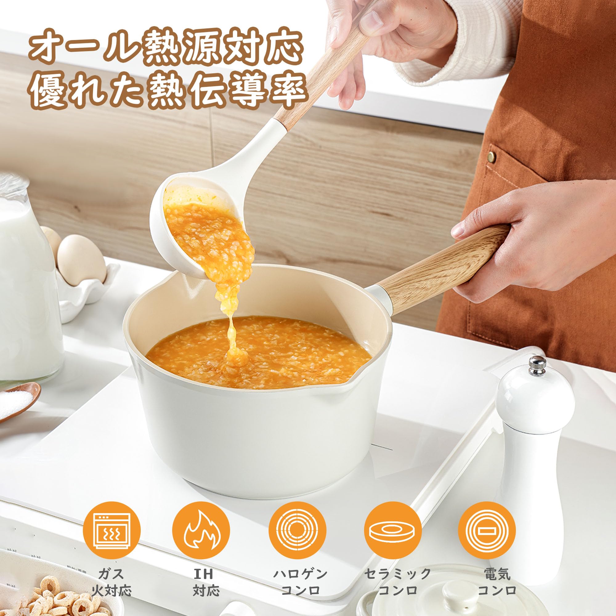 Amazon | SENSARTE 片手鍋 18cm ソースパン IH対応 ガス火対応 蓋付き