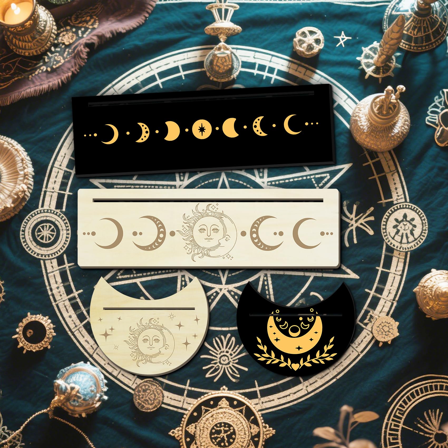 Knana 4Pcs Tarot Card Holder Stand Moon Shape Rectangle Tarot Card Display Tarot Accessories Witch Divination Tools
