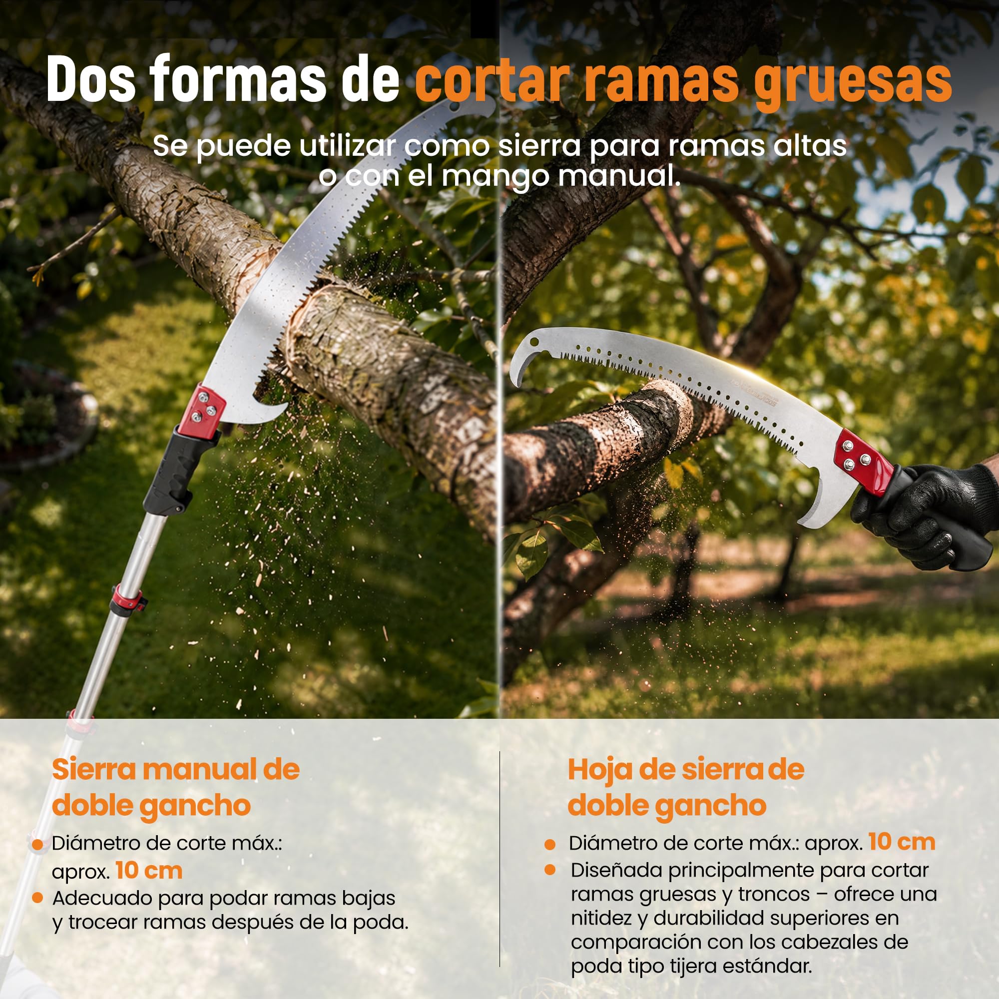 maXpeedingrods Sierra Telescópica Manual para Poda 600cm (1,35-6 m) | Herramienta 4-en-1 con Hoja y Mango Extensible – Sierra de Pértiga y Tijeras de Largo Alcance para Jardín, Huerto y Bosque