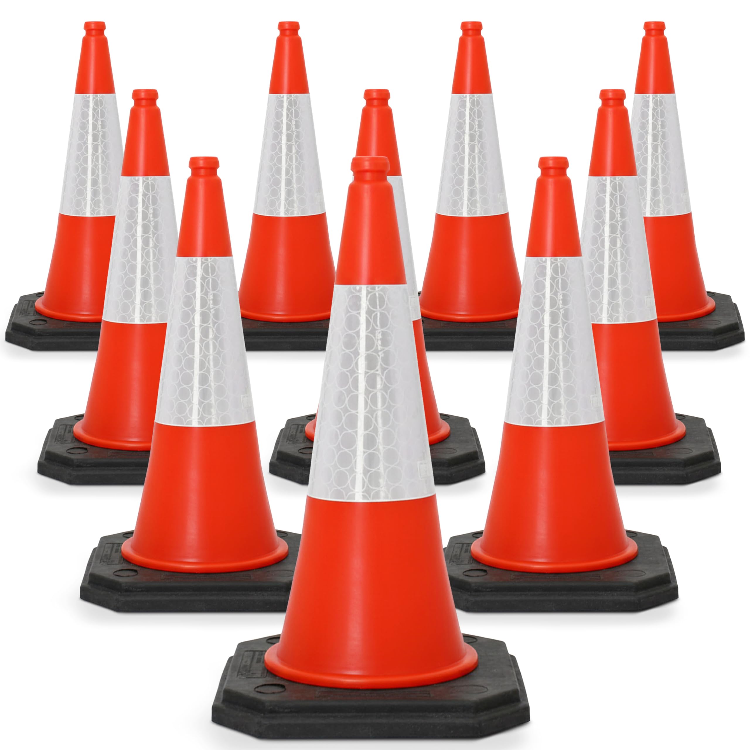 Street Solutions UK Orange Traffic Cones 750mm Pack of 10 - Heavy Duty Road Cones Large, Wind Resistant High Reflectivity No Parking Cones