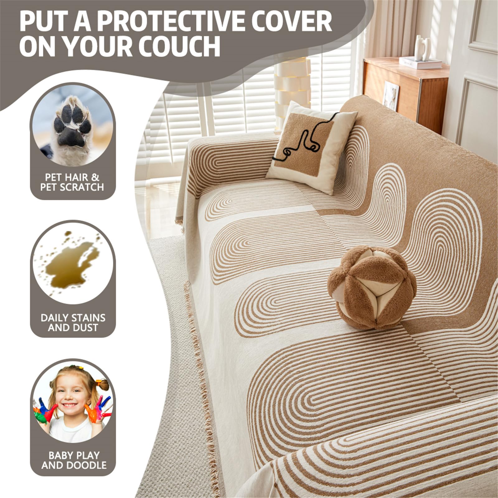 Copridivano a 2-4 posti, in velluto, anti-gatto, design reversibile, durevole ed elegante, adatto per 180 x 260 cm, perfetto per l'arredamento della casa e proprietari di animali domestici