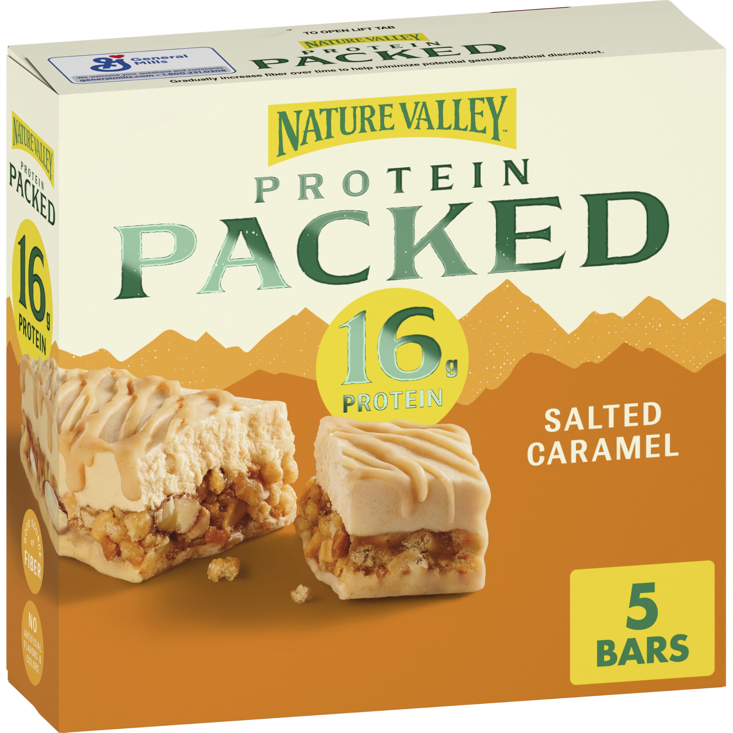 Nature Valley Protein Packed Salted Caramel Bars, Chewy Layered Bars, 16g Protein, 5 Ct, 8.85 oz