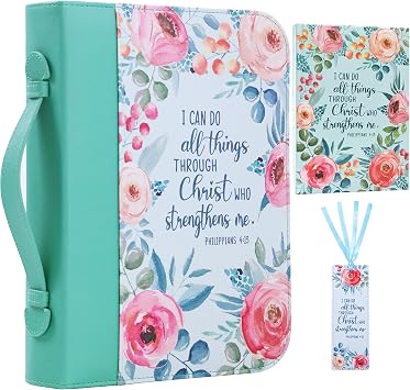 Faithful Hers Bible Cover Case for Women 3pcs Bible Bag Set with Notebook and Bookmark Woman PU Leather Book Carrying Case for Lady Bible Case Christian Gifts for Christmas Thanksgiving Day