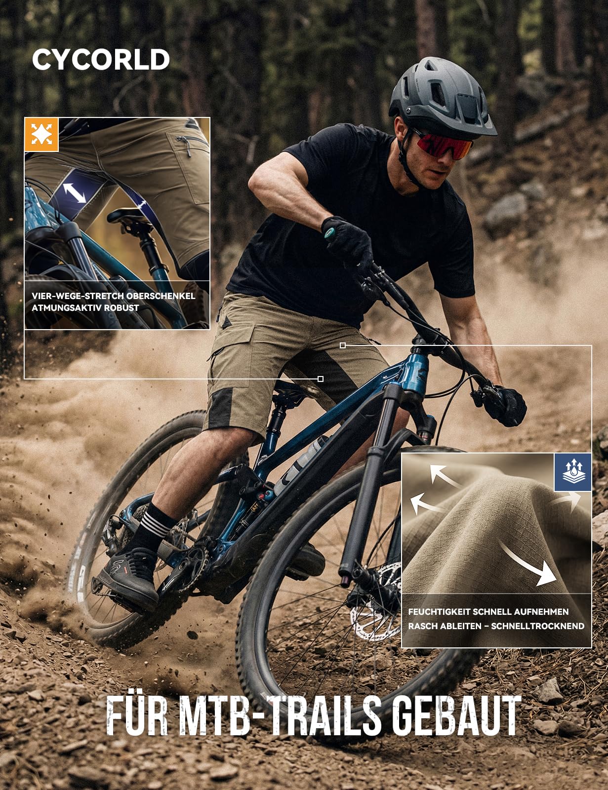 Cycorld MTB Ciclismo Pantalones Cortos Hombre, Secado Rápido Pantalones Cortos de Deporte al Aire Libre de la Bici de la Bici del Ajuste Flojo para los Hombres con 4D Acolchado