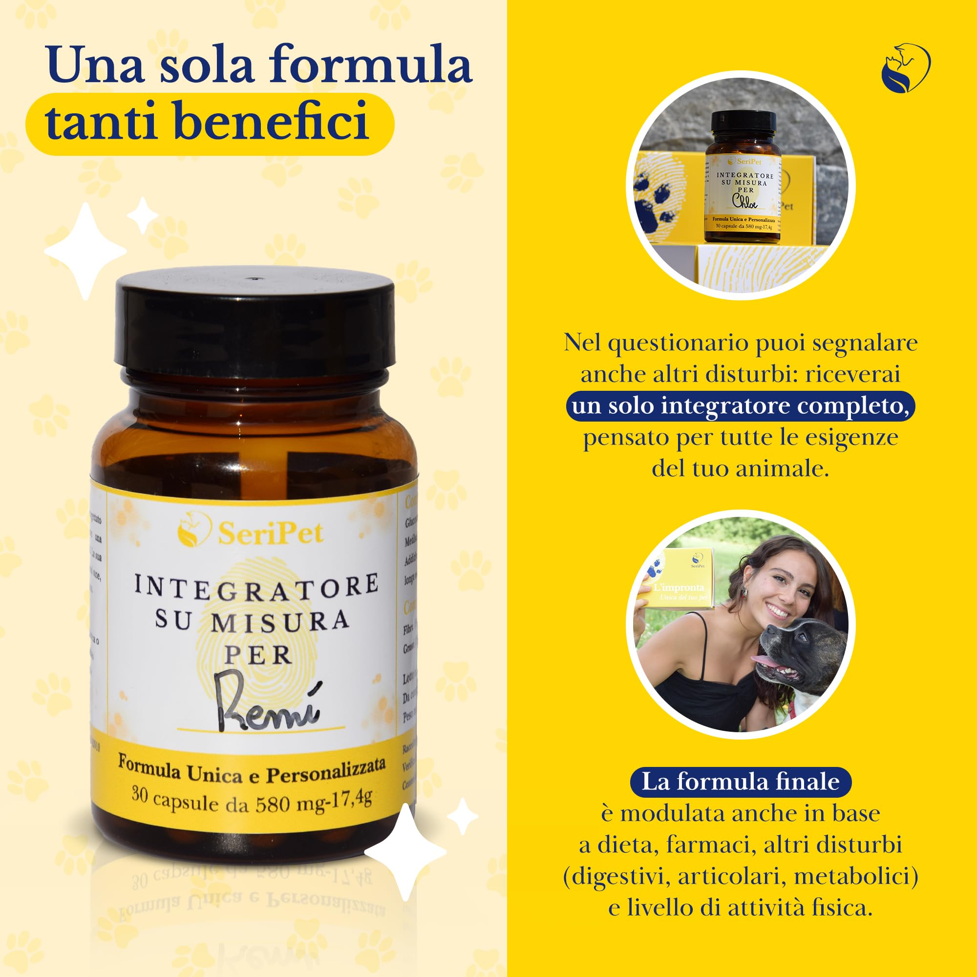 Integratore Dermatite e Perdita di Pelo Personalizzato per gatto con Prurito - Integratore per la cura della pelle e del pelo - Prodotto Naturale Made in Italy - 30 Capsule da 580gr