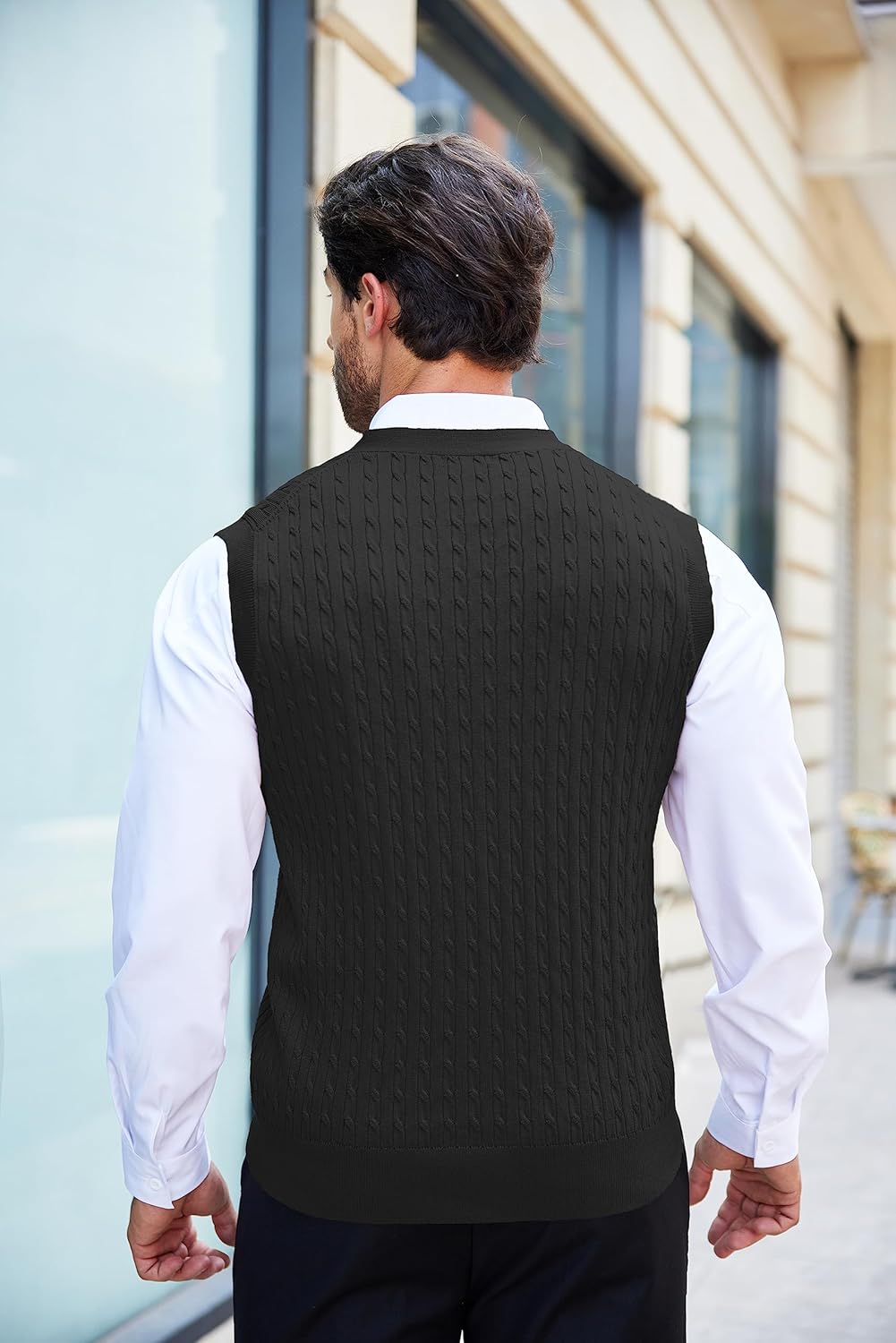 COOFANDY Men's Sleeveless Sweater Vest V-Neck Casual Cable Knit Button Down Cardigan Vest - Image 6