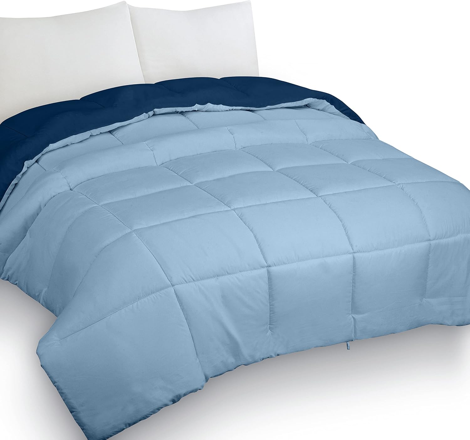 Navy & Sky Blue 100% Cotton Soft Quilted All Season Down Alternative Comforter Reversible Duvet Insert with Corner Tabs,Winter Summer Warm Fluffy, King Size