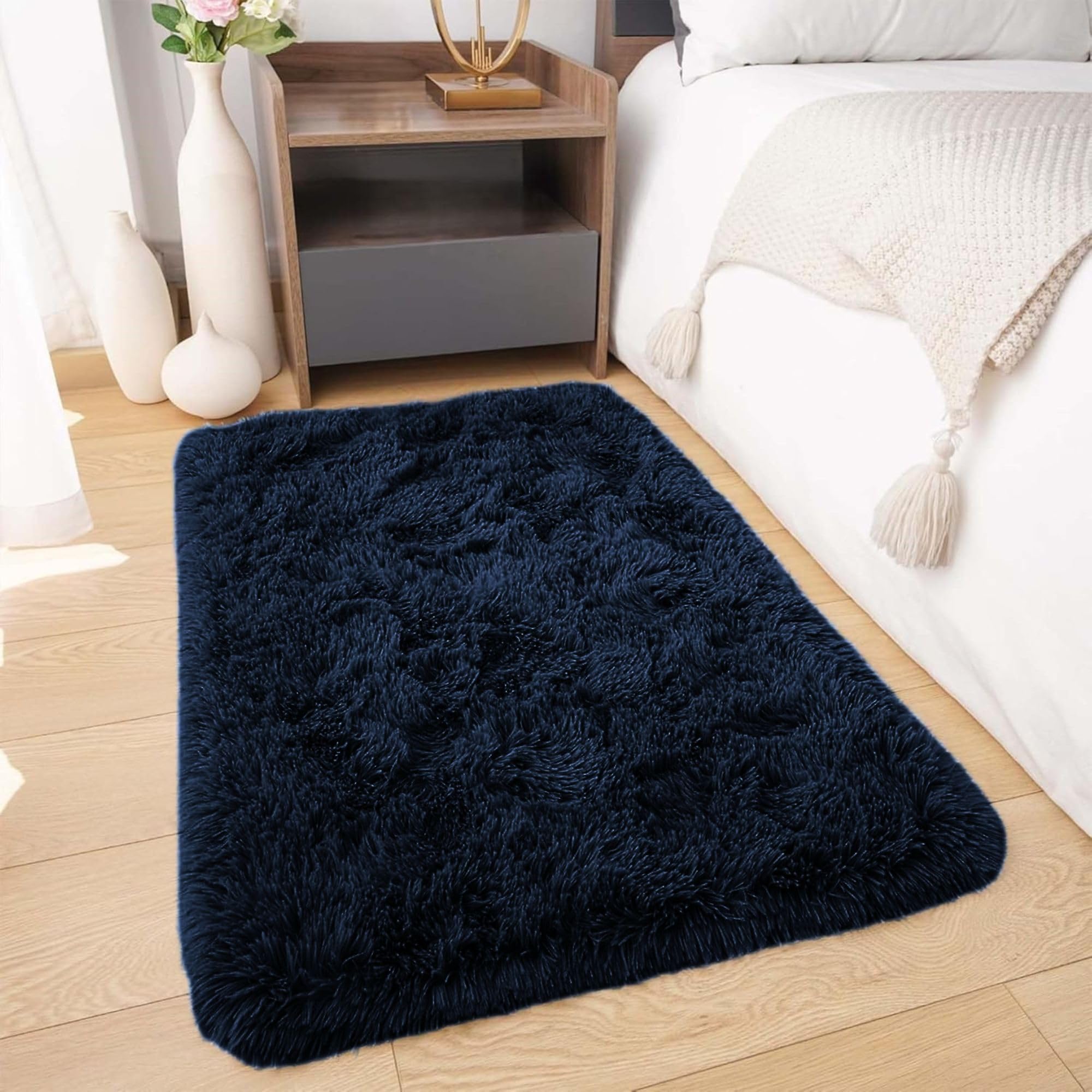 BedLooms Rugs Living Room Small 50x80 cm – Navy Area Rugs for Bedroom Anti Slip – Modern Super Soft Plush Carpets Fluffy Shaggy Rug for Entryway – Non Shedding Bedside Rug for Kids Room — image 1