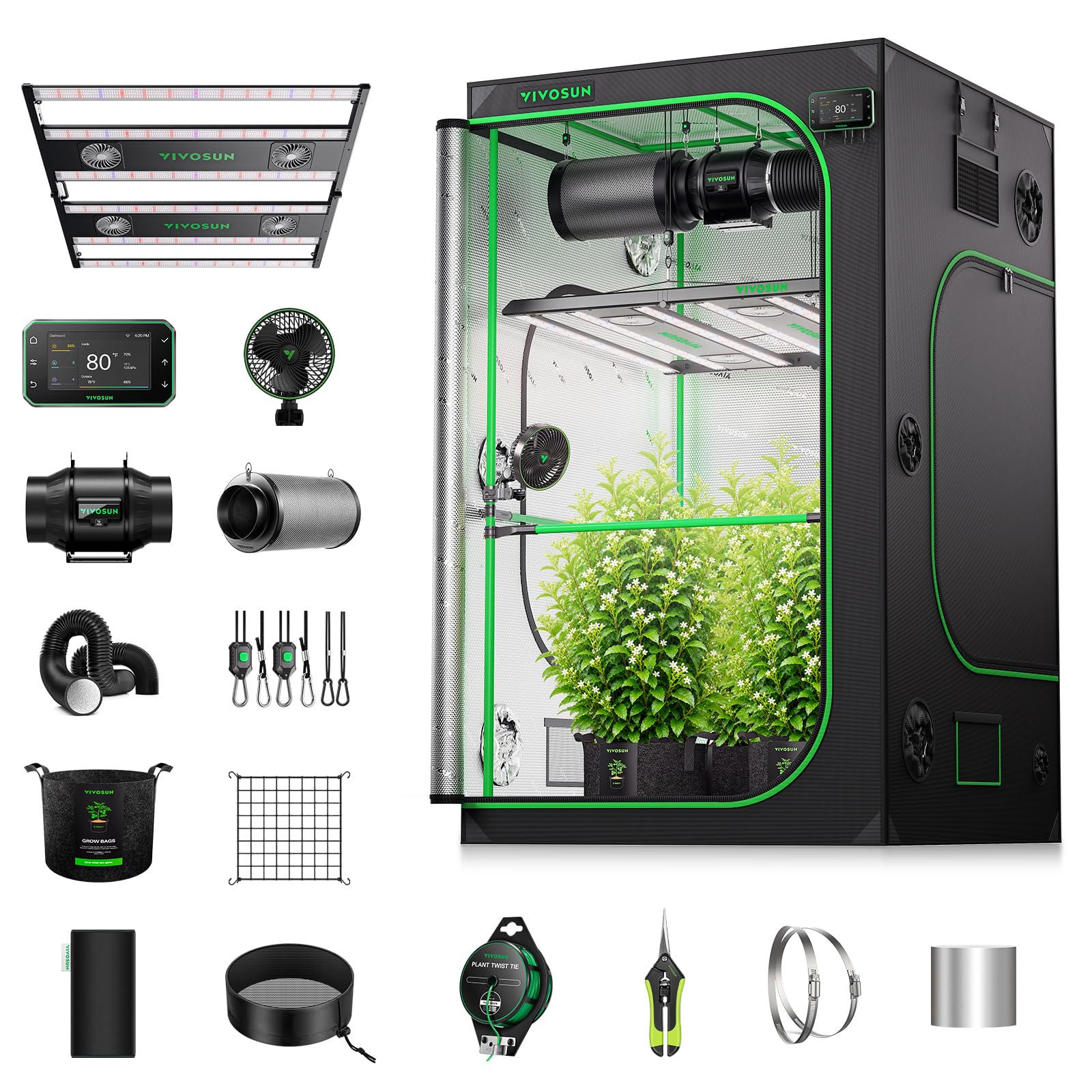 VIVOSUN 4x4 Pro Grow Tent Kit 550W Aerolight E42A+ Smart Control System
