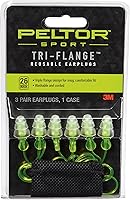 Peltor Sport Tri-Flange Corded Reusable Earplugs 3 Pairs NRR 26dB - Comfortable Washable Hearing Protection for Shooting Hunting Range Neon Yellow