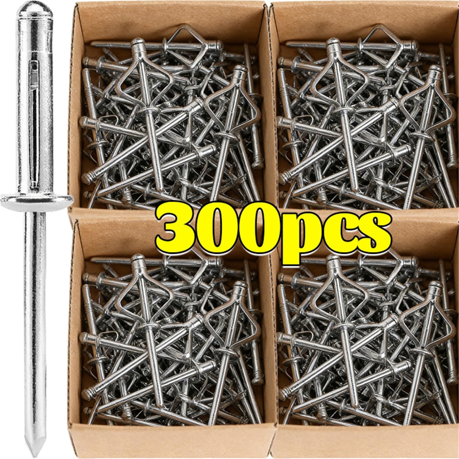 Nieten 300/50 Stück Aluminium-Blindnieten, Pop-Nieten-Sortiment-Set, runder Kopf, dreifach gefaltet, for DIY-Blech-Möbel-Reparaturen, Befestigungselemente(200PCS,M4)
