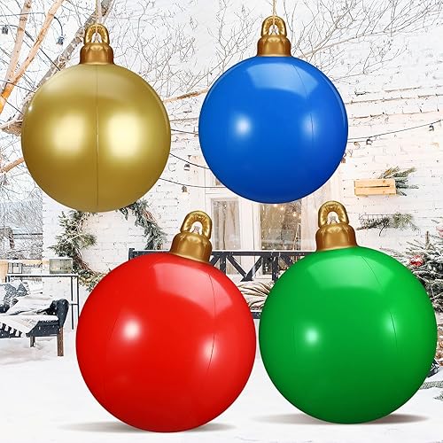Miniatura 3 de Jetec 4 adornos inflables de bolas de Navidad de 18 pulgadas y 24 pulgadas de cloruro de polivinilo para decoración de Navidad, decoraciones grandes