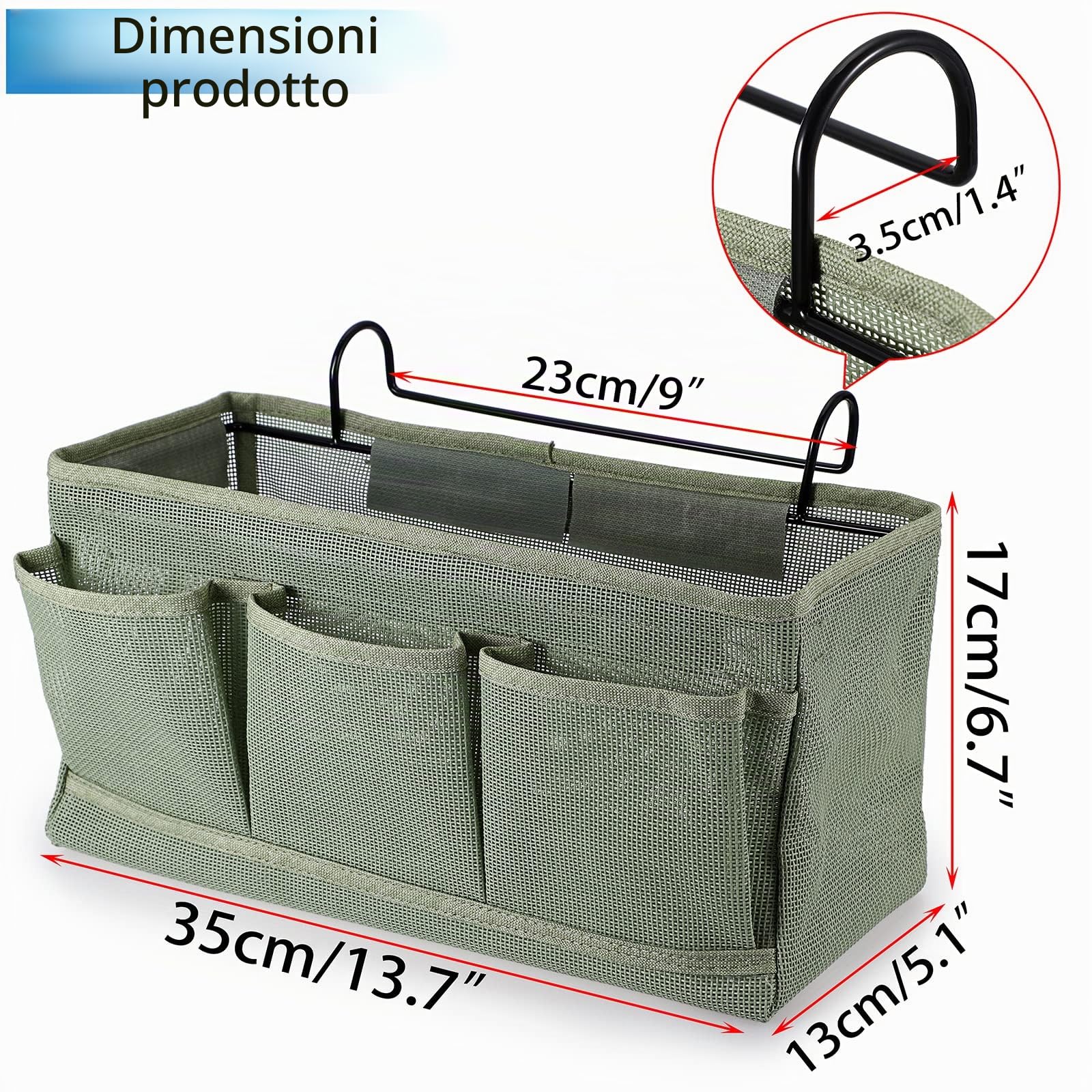 IGNPION Cesto portaoggetti a rete per comodino, per dormitorio, letto, organizer multiuso, per casa, ufficio, scuola, dormitorio, ospedale, verde