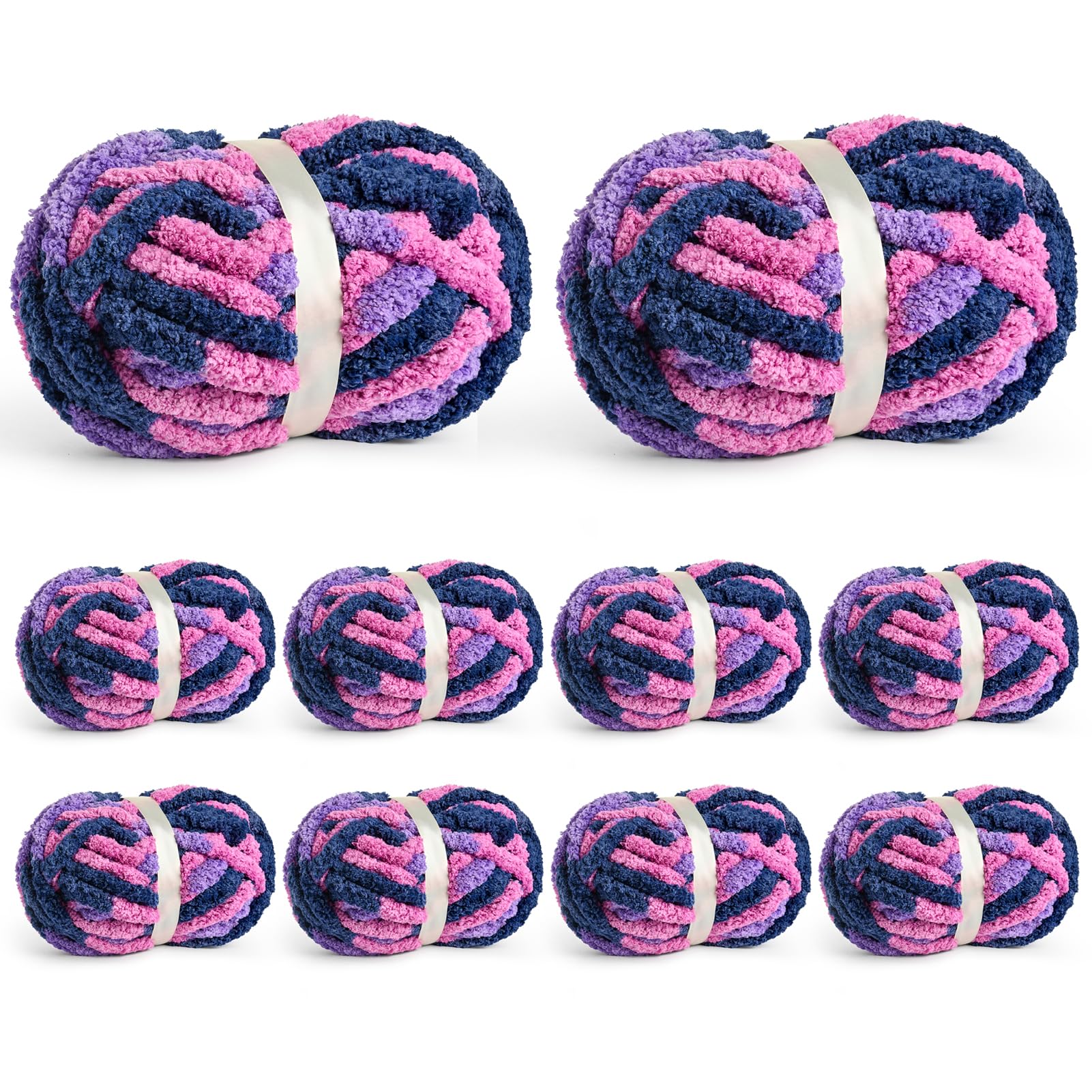 10 Pack Jumbo Chunky Yarn for Hand Knitting, Fluffy Chunky Chenille Yarn for Crocheting, Variegated Chunky Knit Baby Blanket Yarn, 240 yds /70.5 oz Super Bulky Yarn(Vibrant Purple)