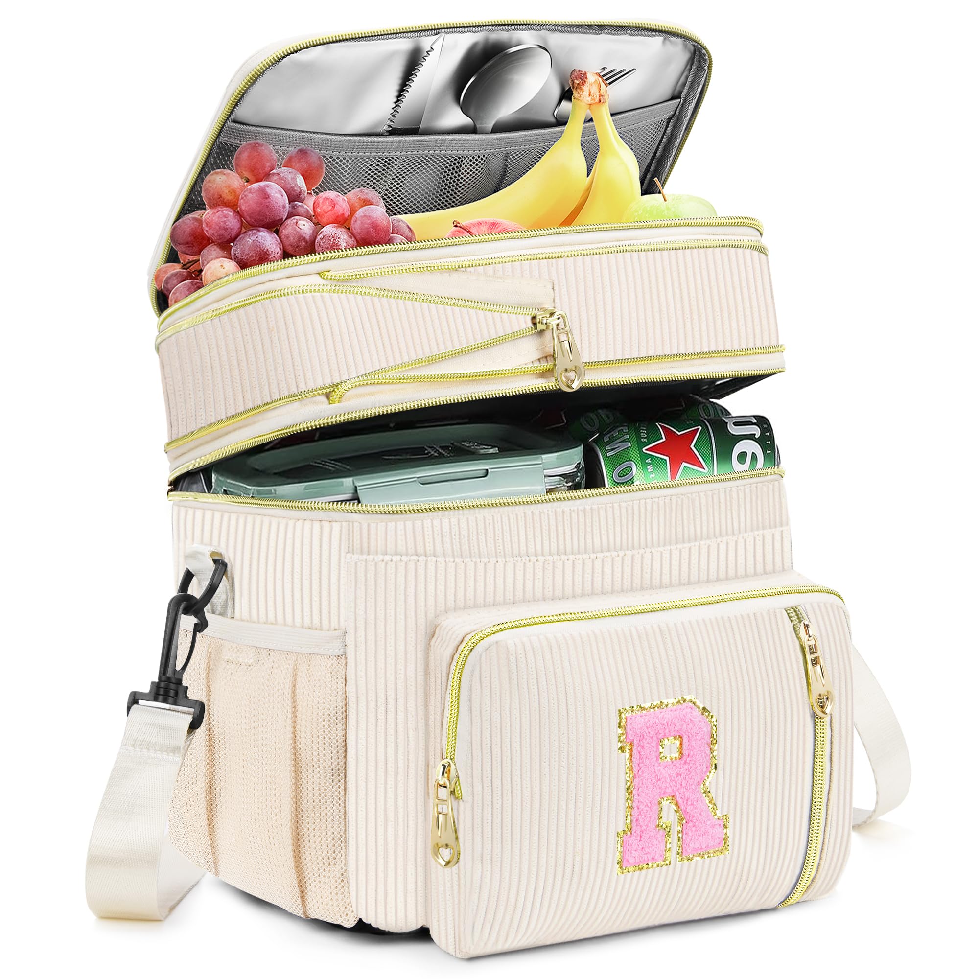 Personalized Initial Lunch Box for Women, Insulated Lunch Bag 16L Leakproof Cooler Lunchbox, Mother's Day Adult Lunch Bag with Strap Gifts for Women,