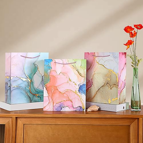 Miniatura 2 de Lancool 12Pack Gift Bag, Gift Bags Medium Size, Premium 12.6Inch Marble Gift Bags Medium Size, Gift Bags Small Size Bulk, 4 Assorted Designs Foil