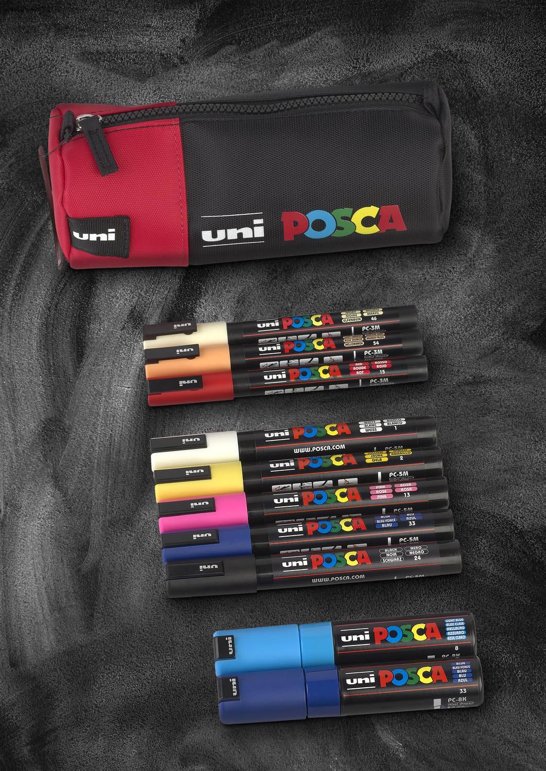 POSCA - Acrylmarker Set 10 Stifte mit Mäppchen | Acrylmarker mit PC-3M, PC-5M & PC-8K Spitzen für nahezu alle Oberflächen