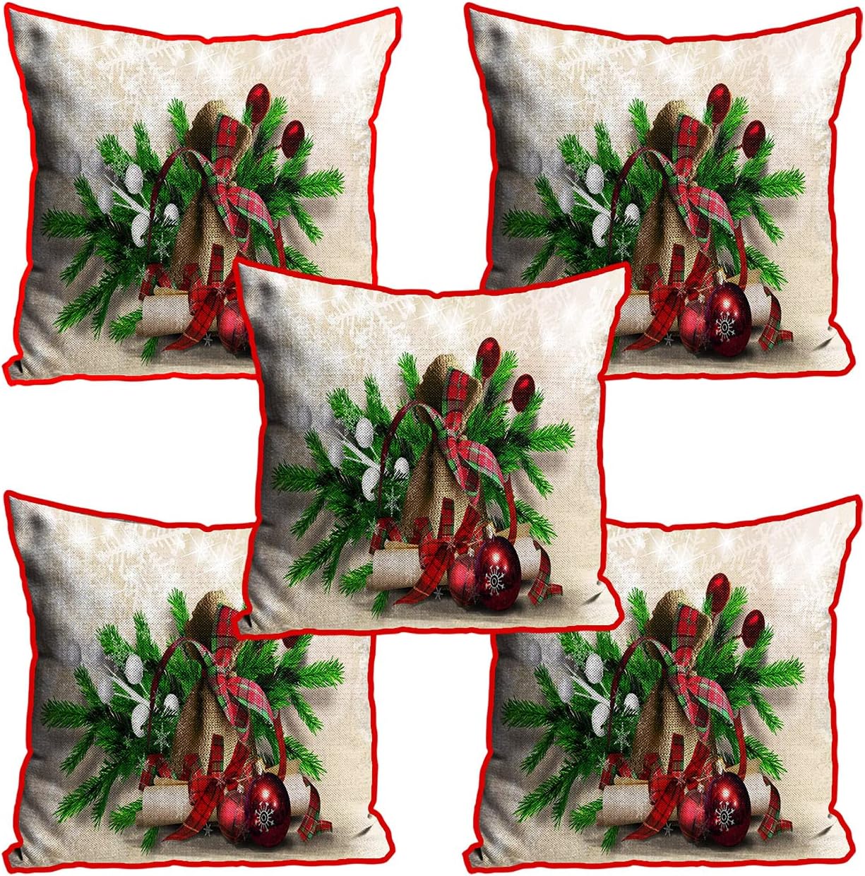 Polyester Jute Merry Christmas Throw/Pillow Covers, Cushion Covers for Living Room - Set of 5, 12 X 12 Inch (Multicolor, Dv512Mccjute0058)