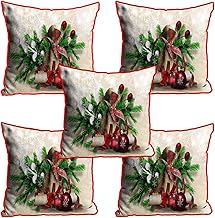 Polyester Jute Merry Christmas Throw/Pillow Covers, Cushion Covers for Living Room - Set of 5, 16 X 16 Inch (Multicolor, Dv516Mccjute0058)
