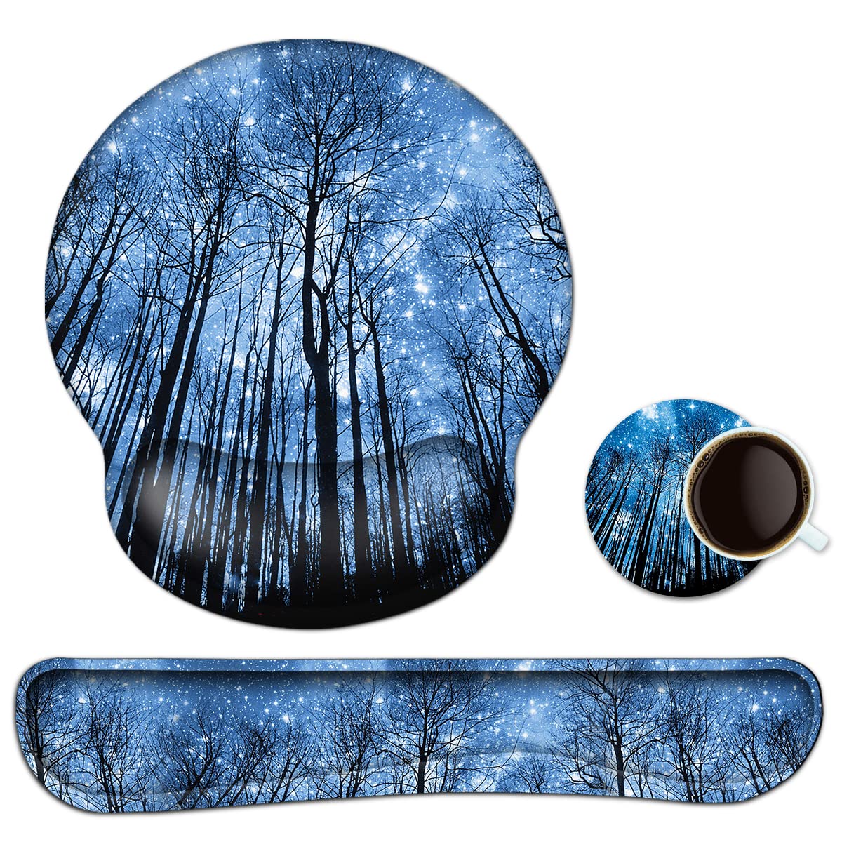 Mouse Pad Keyboard Wrist Rest, Gel Non Slip Rubber Wrist Support Rest Mouse Pad for Home Office, Computer Laptop Desk Typist Gamer, Comfy Cushion Mousepad with Memory Foam Ergonomic, Galaxy Forest
