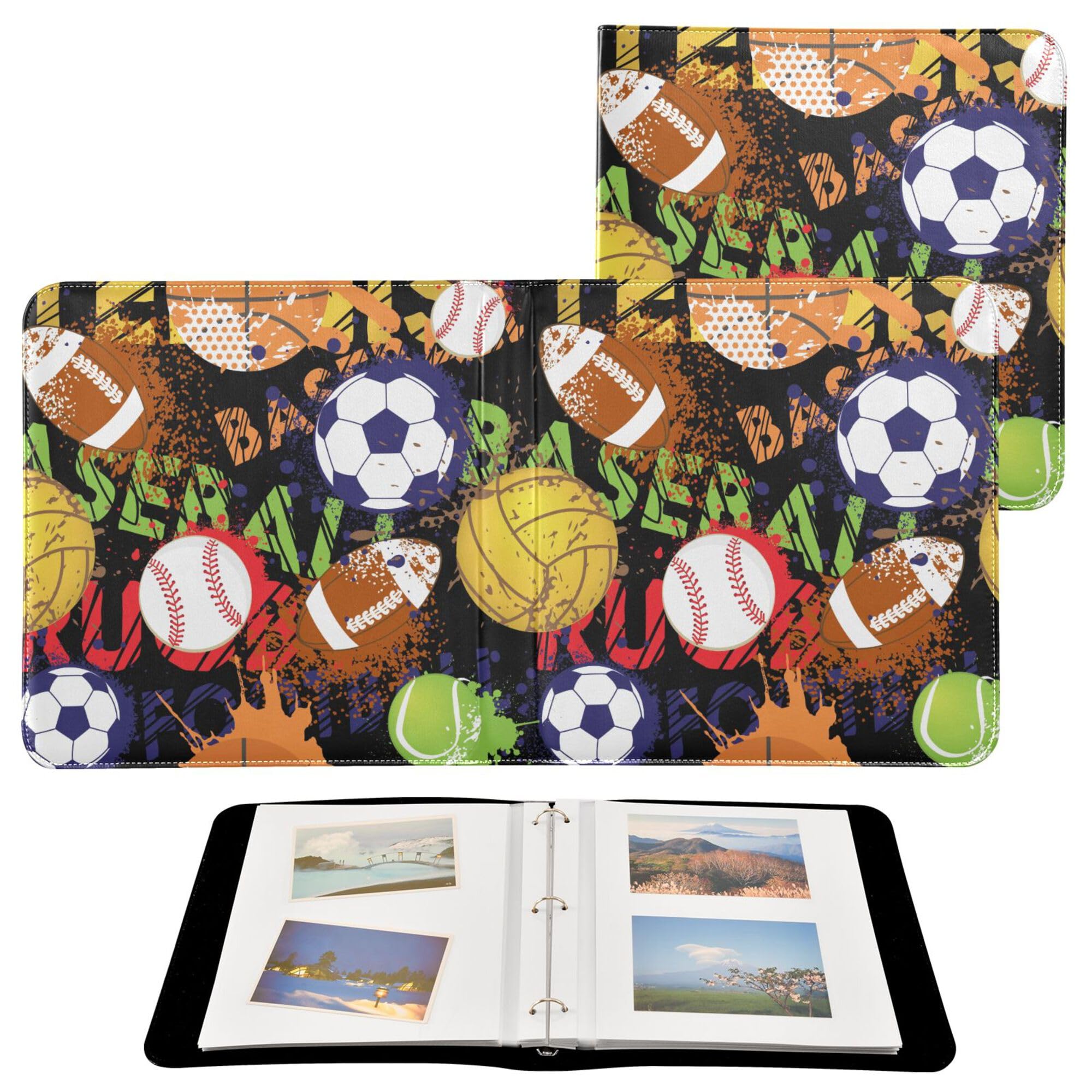 Fisyme Álbum de fotos autoadhesivo de bola deportiva para fotos de 2 x 3, 4 x 6, 5 x 7, 6 x 8, 20 páginas, libro de recuerdos para boda familiar