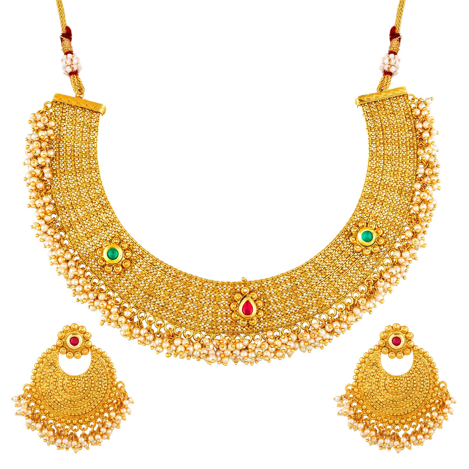 The Luxor Ethnic Traditional Copper Plated Polki Jewellery Set Pearl Choker Necklace Set with Earrings for Women (B07KTQFNV6) Amazon Price History, Amazon Price Tracker