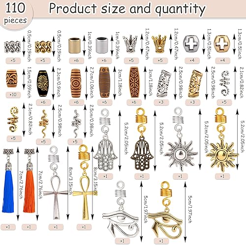 Miniatura 3 de 110 piezas de accesorios de rastas de metal retro, cuentas de tubo de madera, cuentas hechas a mano, borlas, decoración del cabello, joyería para el