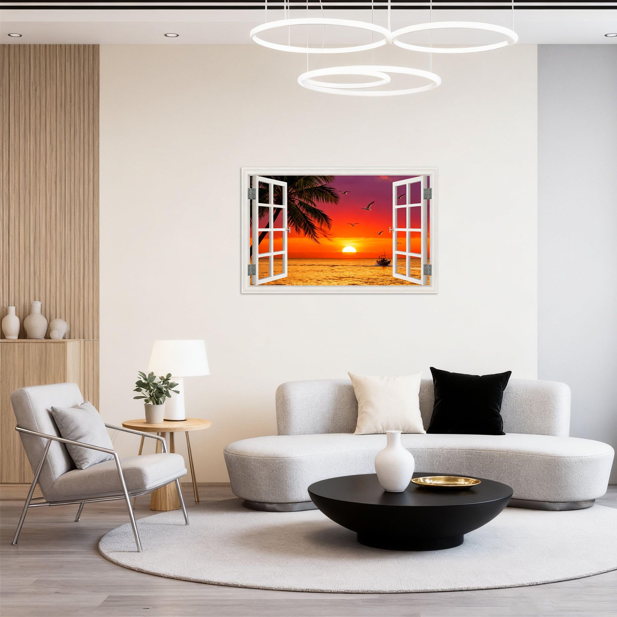 SDYSKKUG Fensterblick Landschaftsbilder. Meer Sonnenuntergang. Natur Druck auf Leinwand. Leinwandbild für Wohnzimmer Wanddekoration 115x70cm Ungerahmt