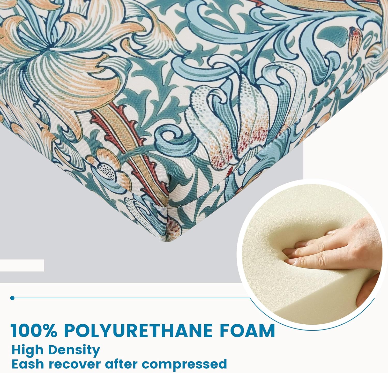 ARTPLAN Outdoor/Indoor Chair Pads,Patio Dining Chair Cushions Set of 4,Sqaure Replacement Cushions with Ties,18.5x16x3 Inch,Dark Blue Floral