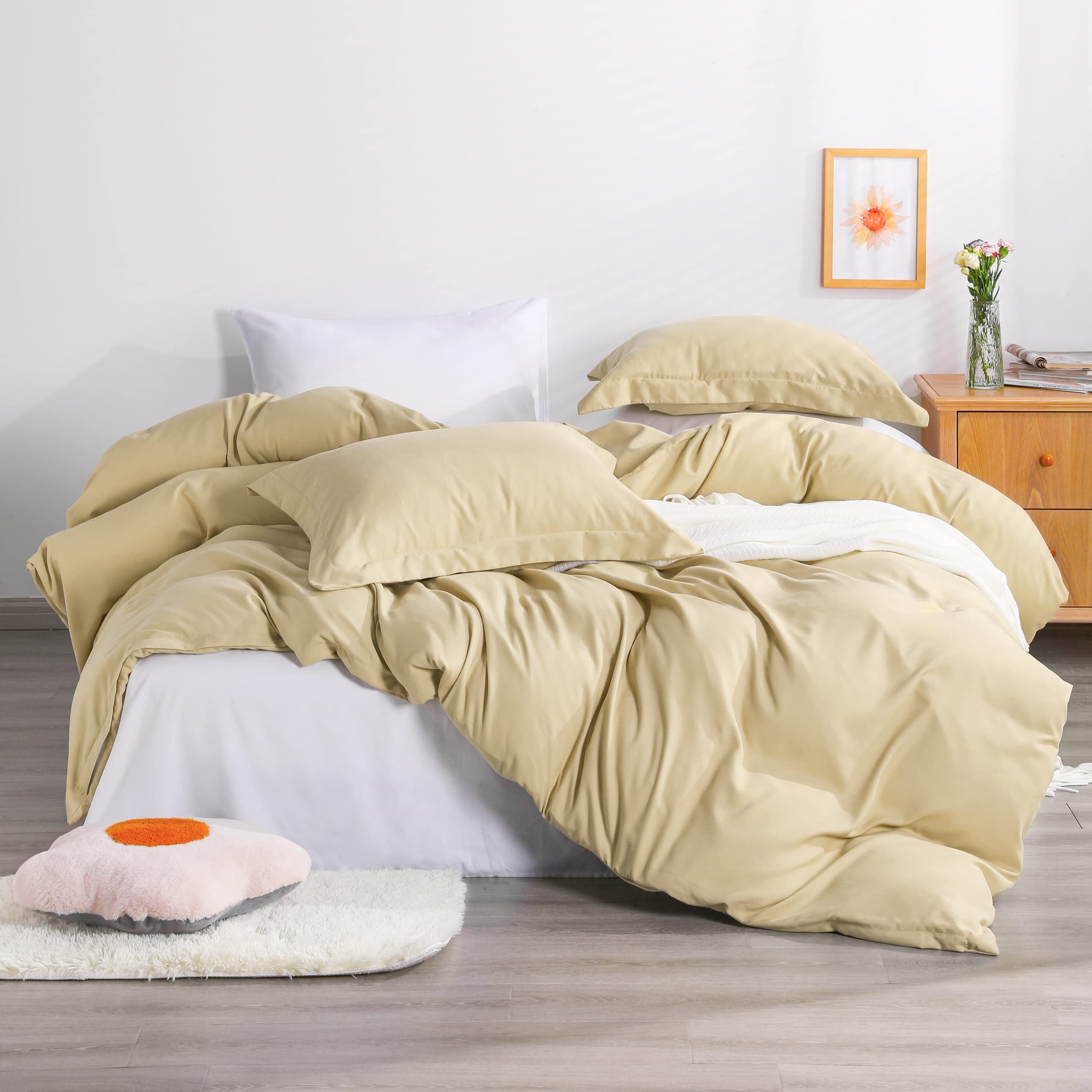 Parure de lit 3 pièces grand lit taupe clair avec housse de couette et taies d'oreiller