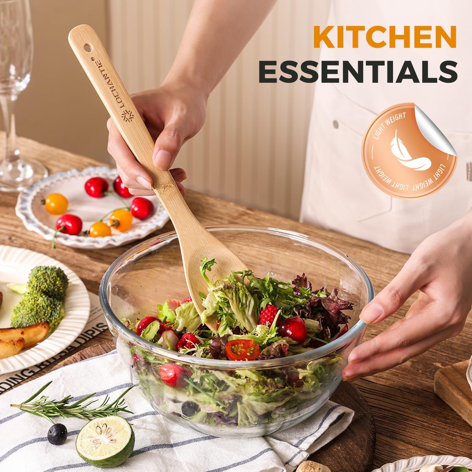 Cucharas de madera para cocinar, juego de 6 cucharas de madera de bambú y espátulas de cocina
