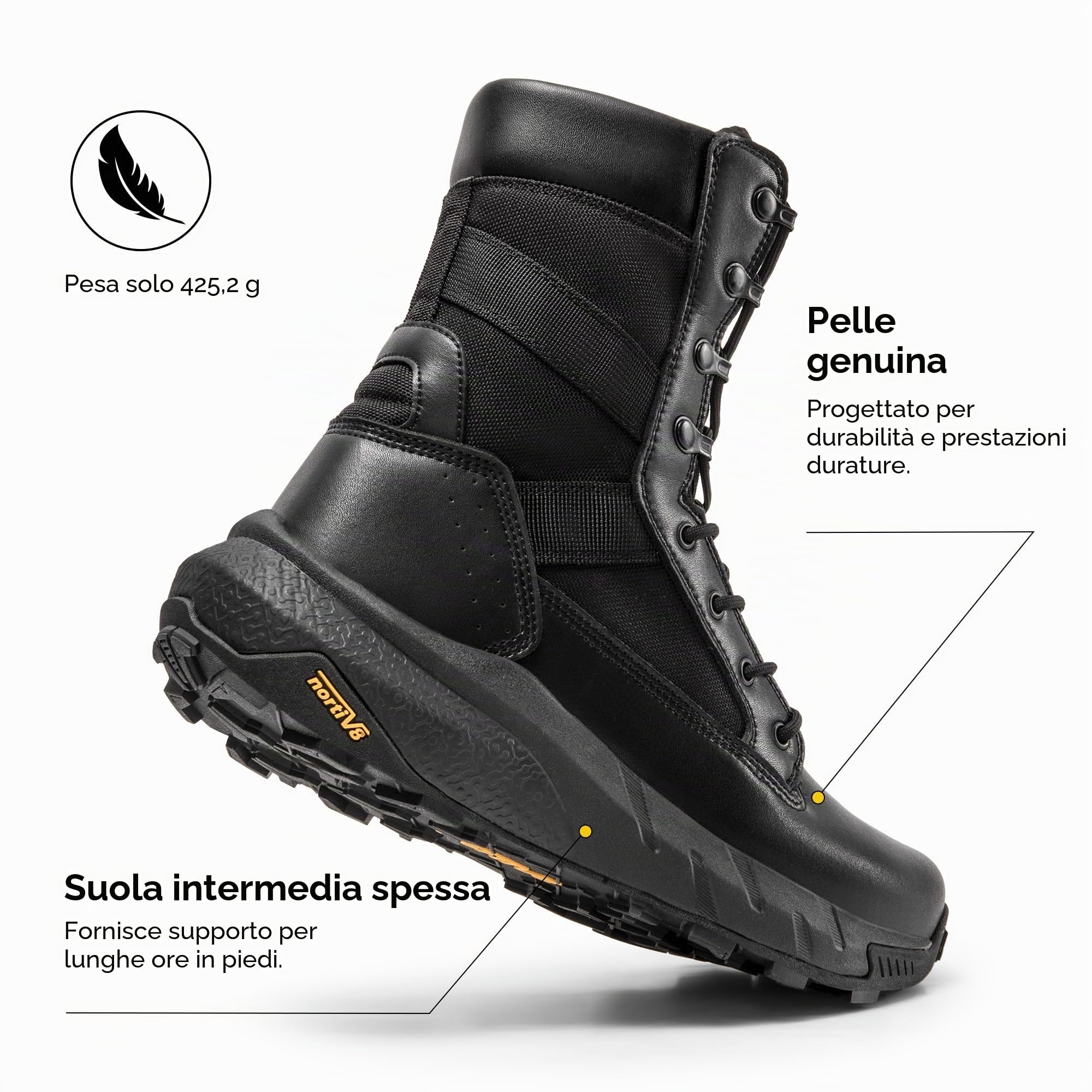 NORTIV 8 Stivali Militari da Uomo Stivali da Combattimento Traspiranti con Cerniera Stivali da Combattimento Tattici di Sicurezza Scarpe da Trekking all'aperto