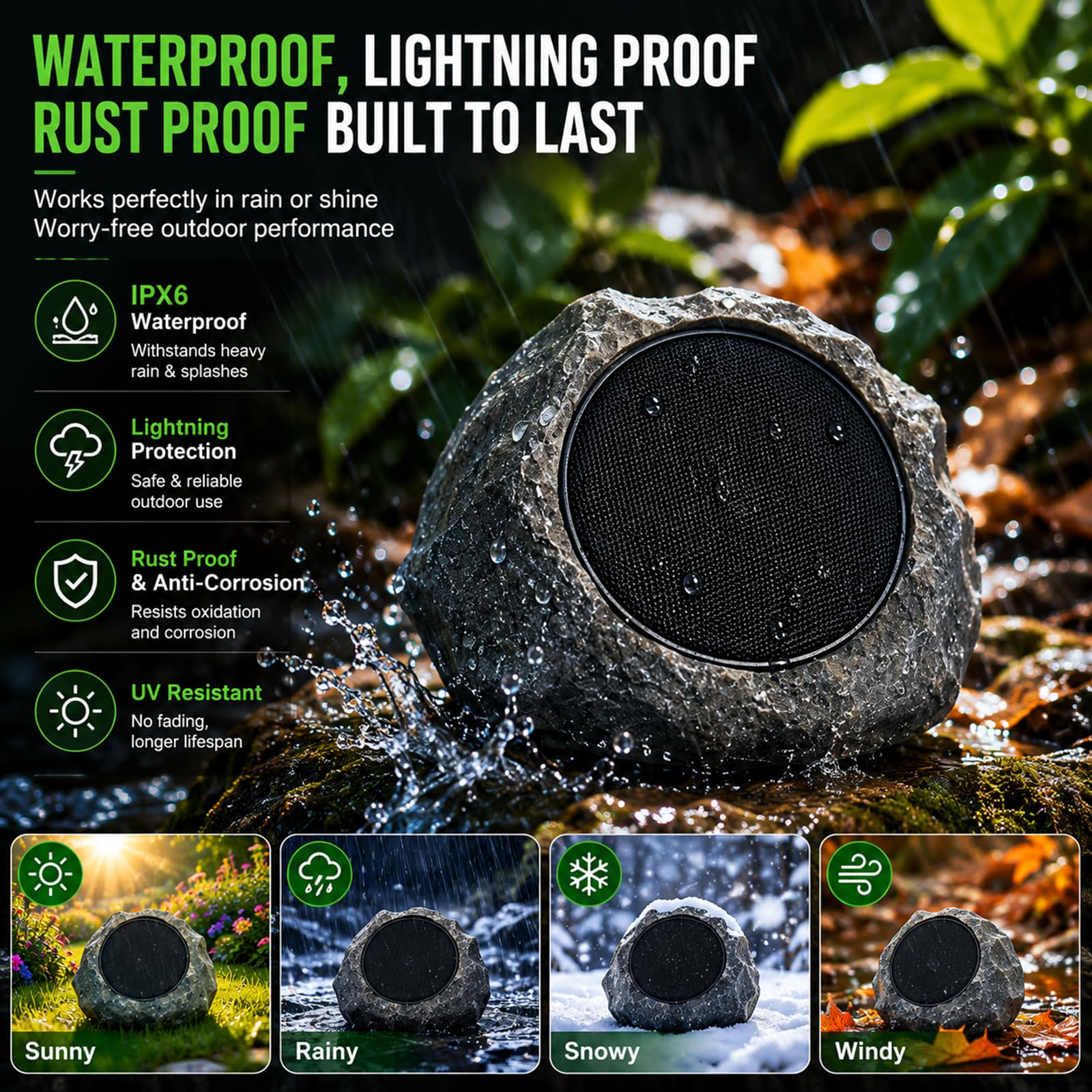 Enceintes Bluetooth étanches énergie Solaire extérieur, Gris | Rechargeable solaire et USB, Design pierre réaliste, Audio basses profondes, Pour jardin, terrasse, cour, pelouse