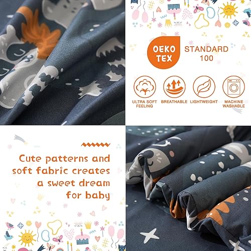 Miniatura 2 de JSD Juego de ropa de cama de 4 piezas con diseño de búho azul marino para niños y niñas, incluye sábana encimera, sábana bajera, edredón, funda de