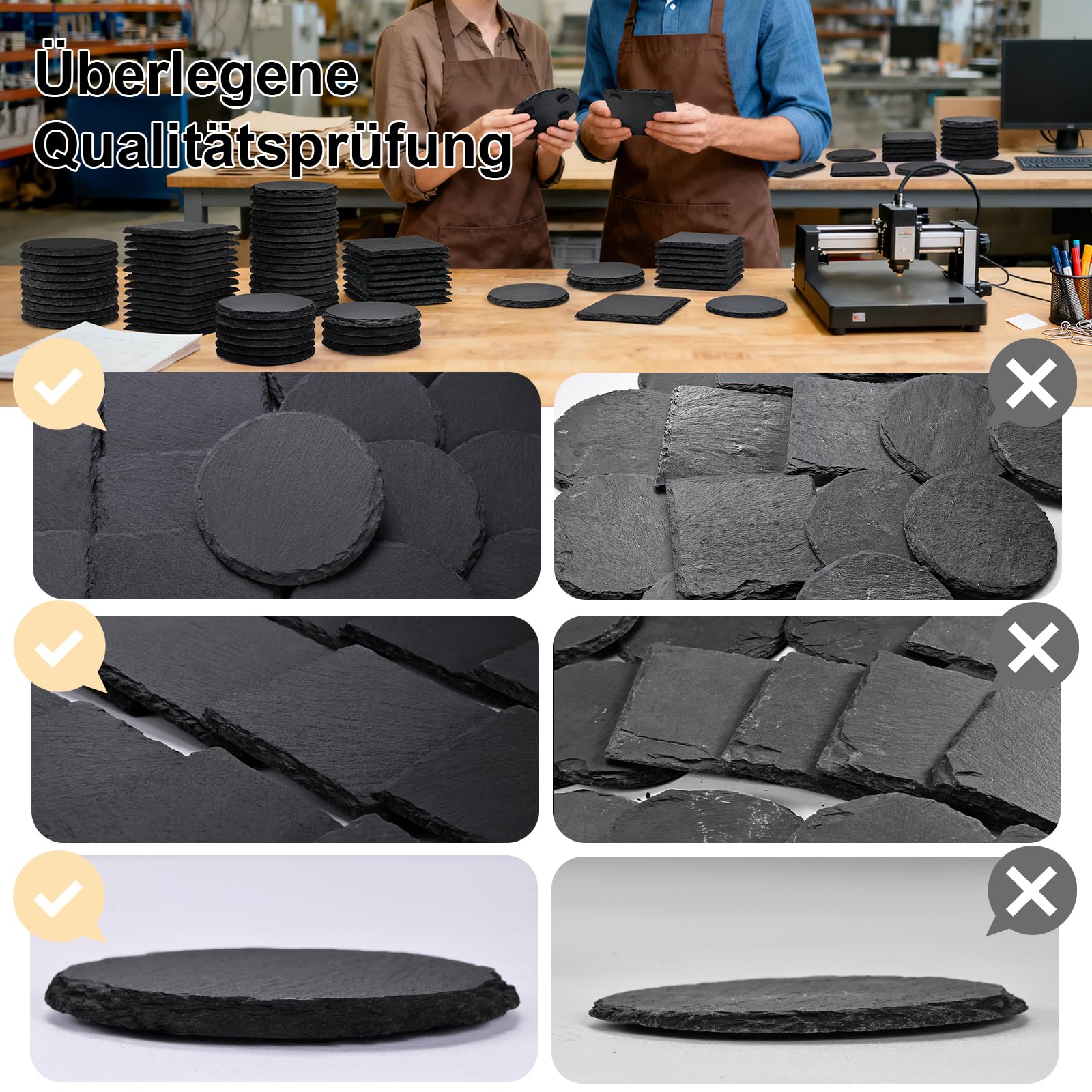 48 Stück Schiefer-Untersetzer Set für Lasergravur, MAPRIAL 10cm Quadrat und Rund Jeweils 24 Stück Natürliche Schwarze Getränkeuntersetzer für Geschenke, Hochzeiten, Weihnachten, Wohndeko