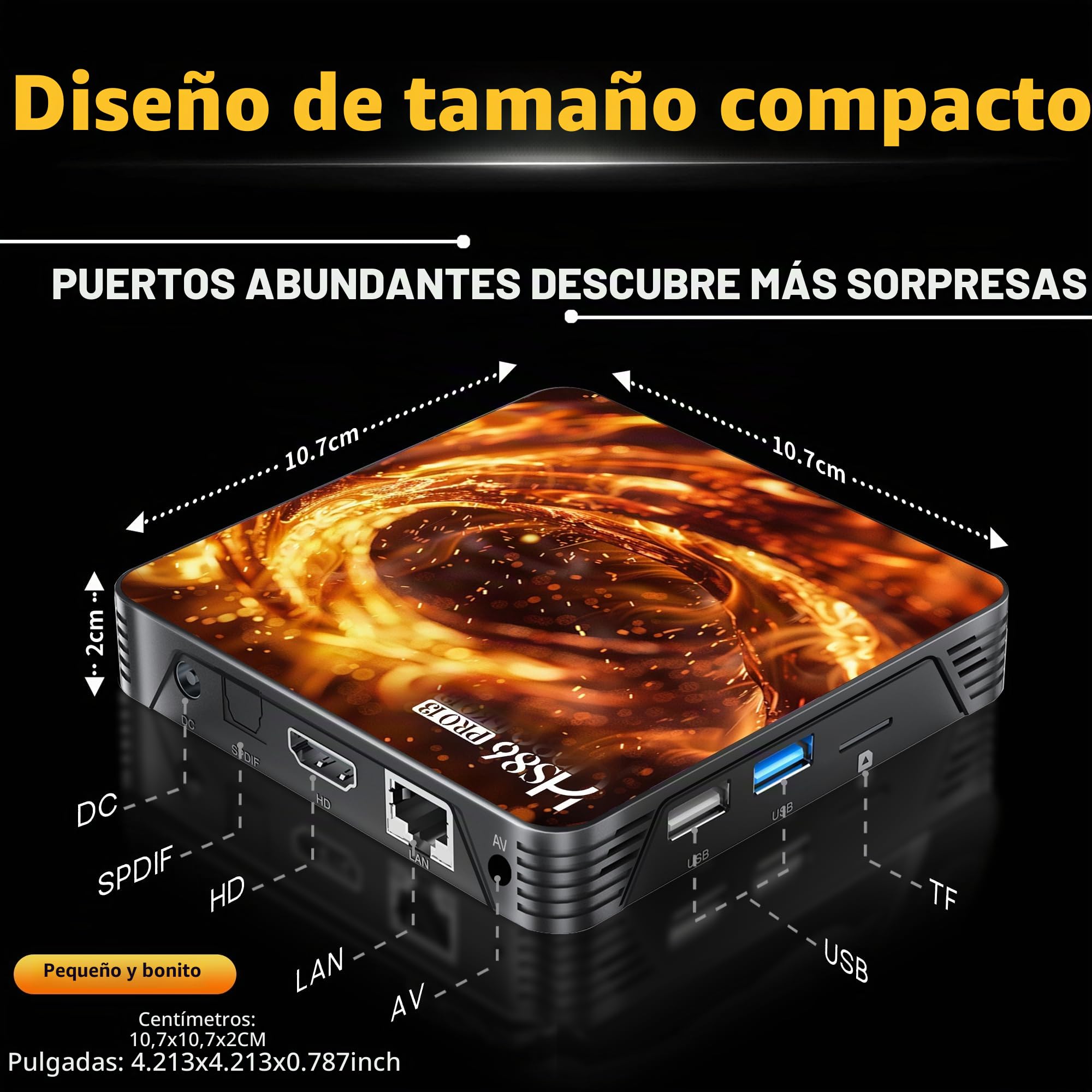 Android 14.0 TV Box 4K@60FPS Android Box 4G RAM 64G ROM RK3528 Smart TV Box 8K HD Streaming Media Player Resolución UHD 2.4GHz 5.0GHz Dual WiFi6 HDR10 BT5 10/100M LAN Enternet Bluetooth Control remoto