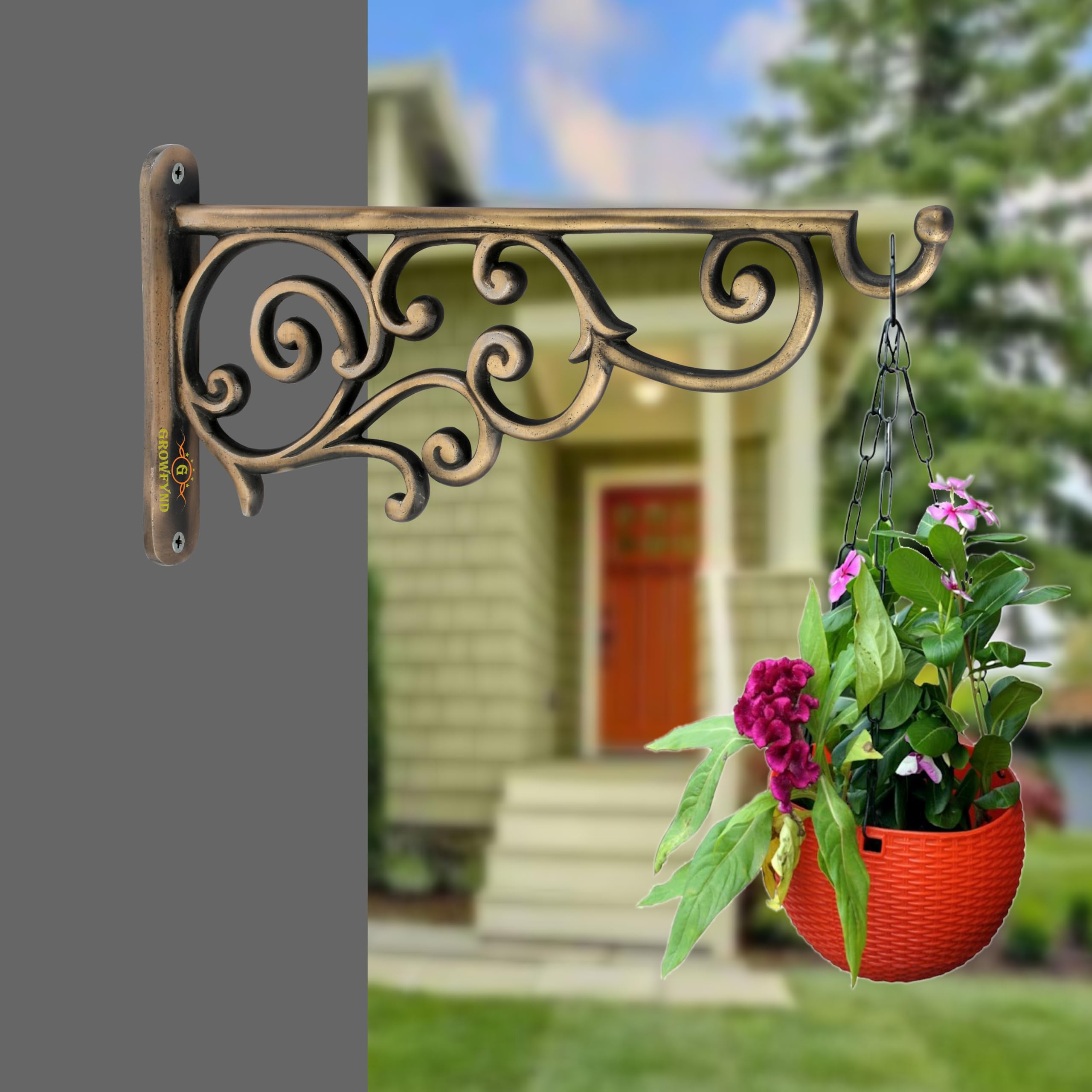 Growfynd ® Metal Wall Hook Hanging Plant Bracket | Decorative Straight Plant Hanger for Pots, Bird Feeders, Planters, Lanterns, Cotton, Wind Chimes Indoor Outdoor (Brass Antique 39, Pack of 1)-image-8
